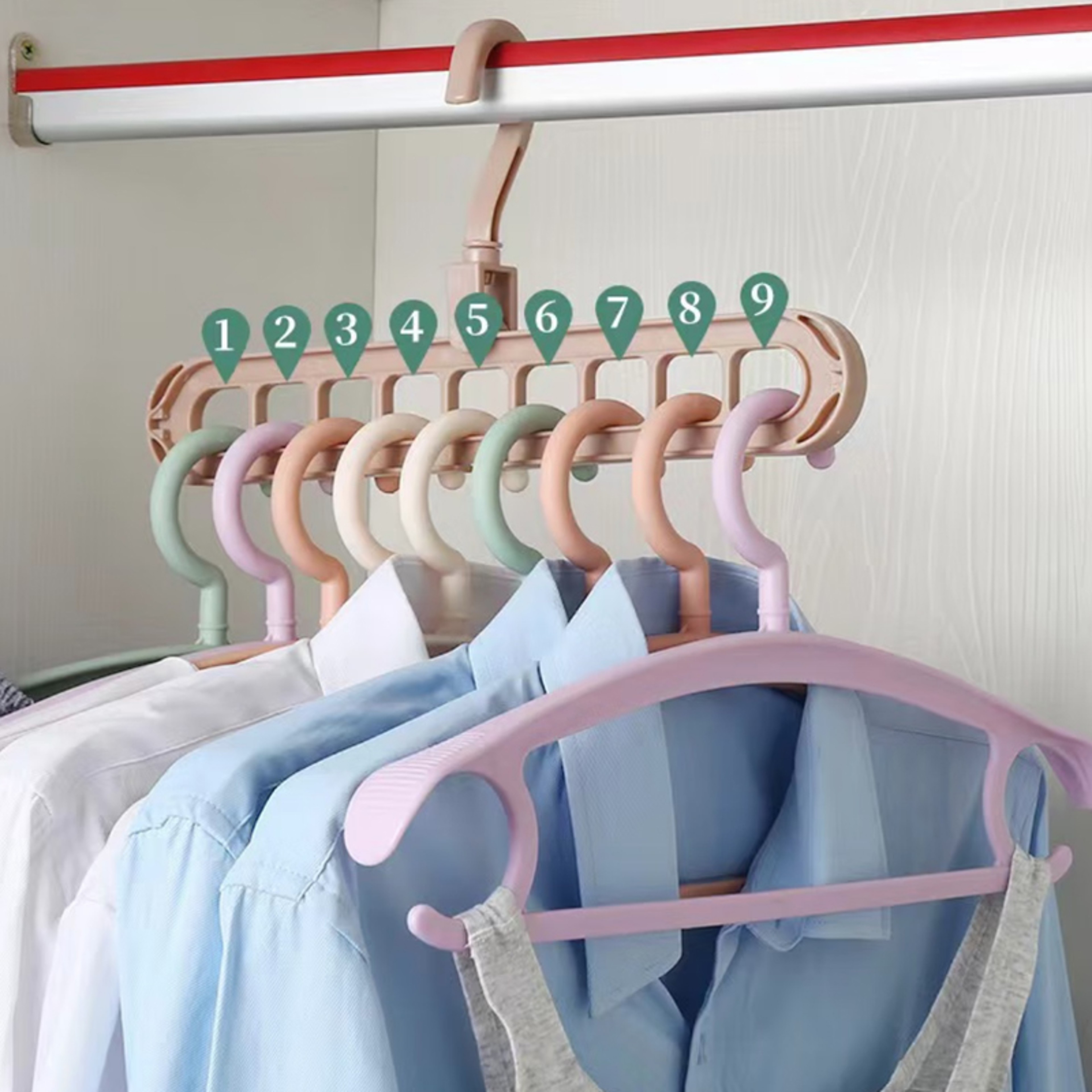 Nine Hole Space Saving Clothes Hanger Organizer three Piece Folding Set – view 2