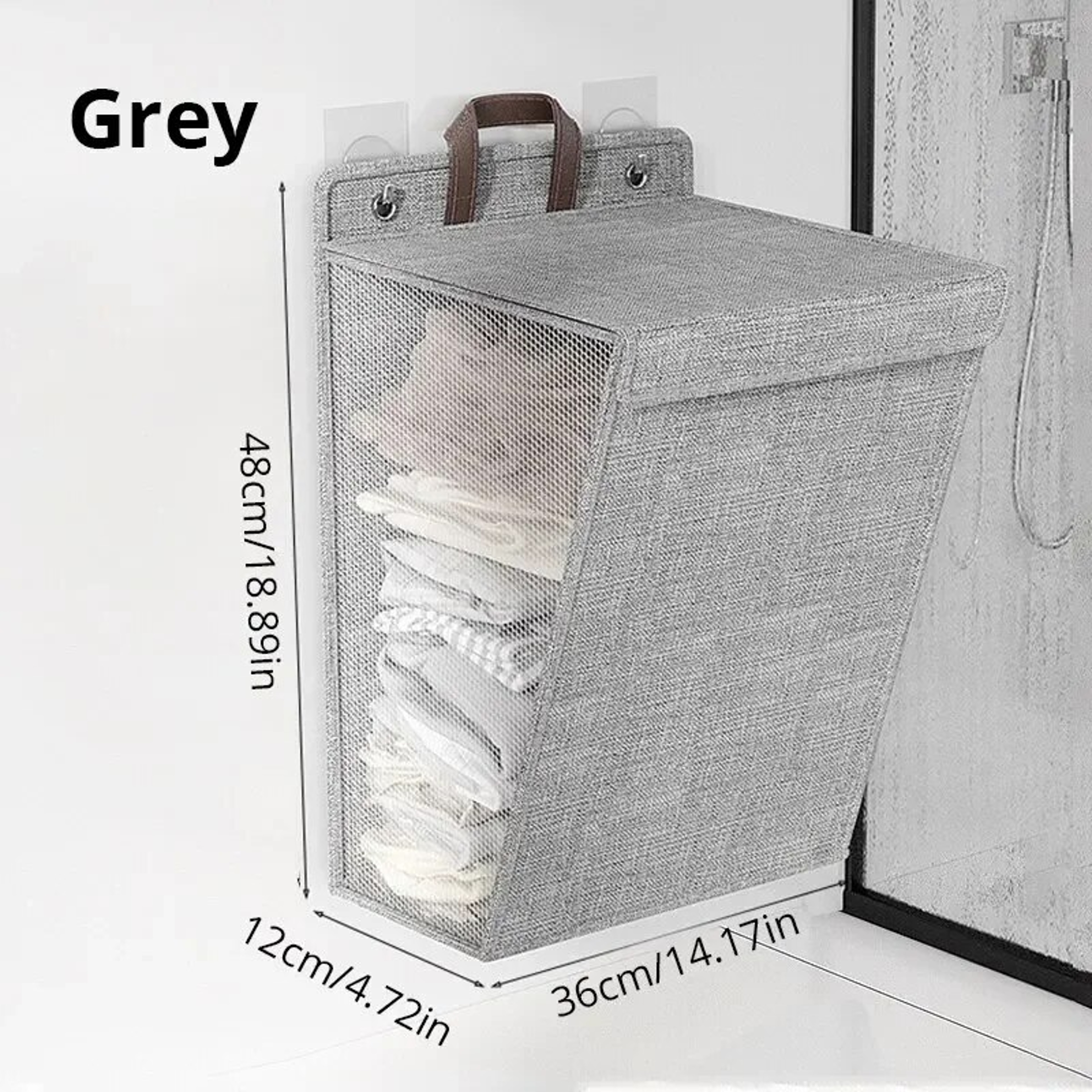 Foldable Wall Mounted Laundry Hamper With Adhesive Installation 0