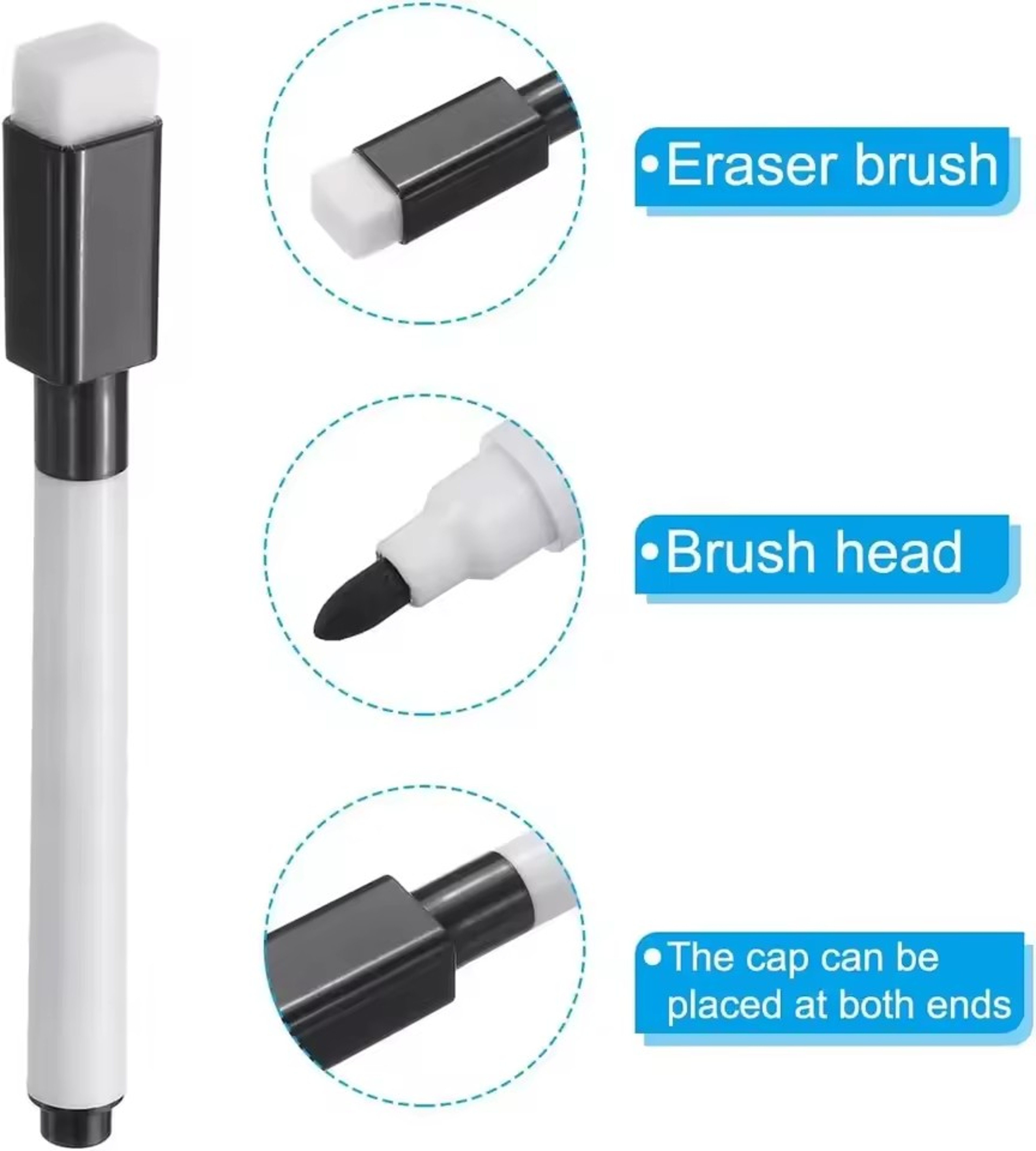 Magnetic Black Dry Erase Markers With Eraser Caps 2