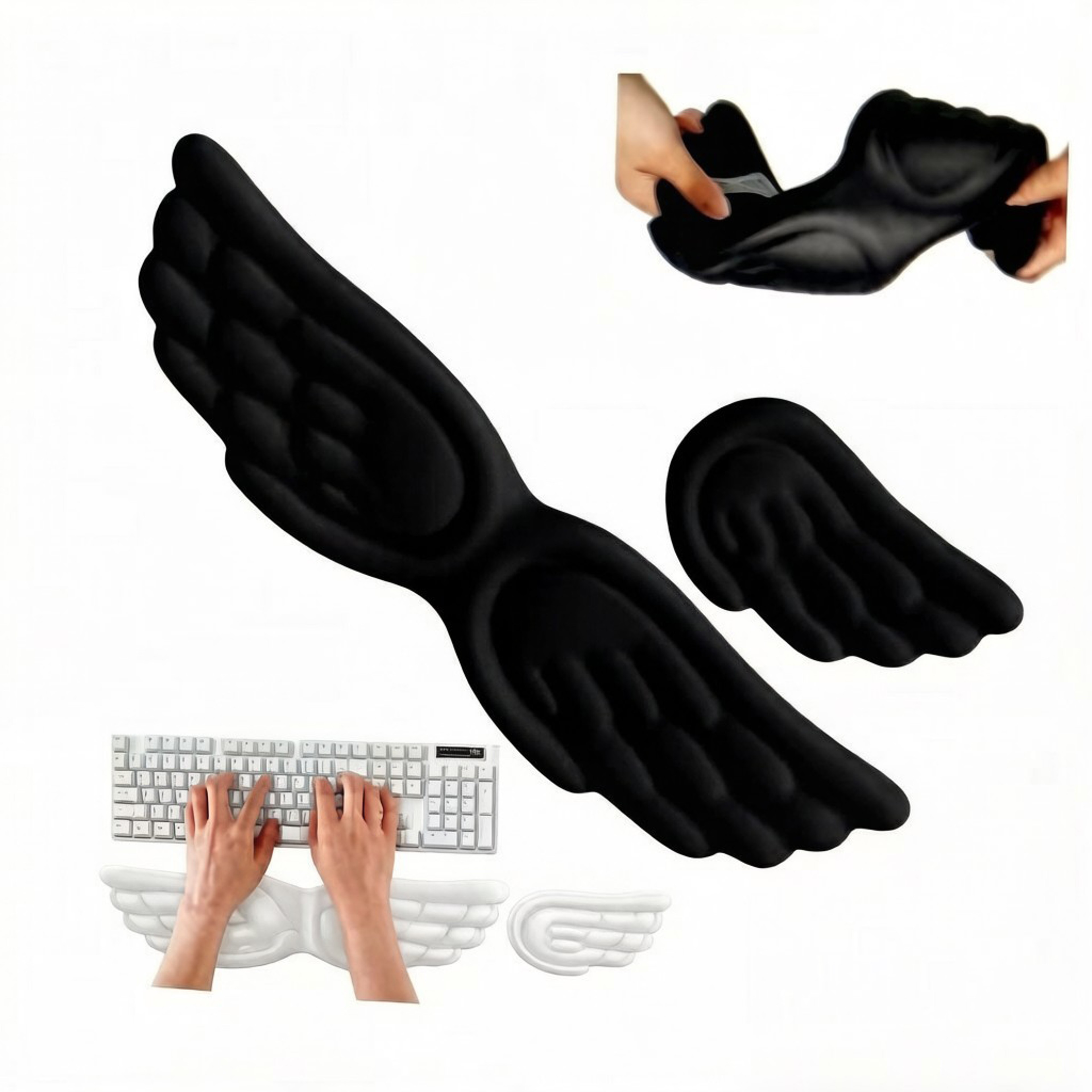 Angel Wing Wrist Rest Set With Silicone Keyboard And Mouse Hand Support 0