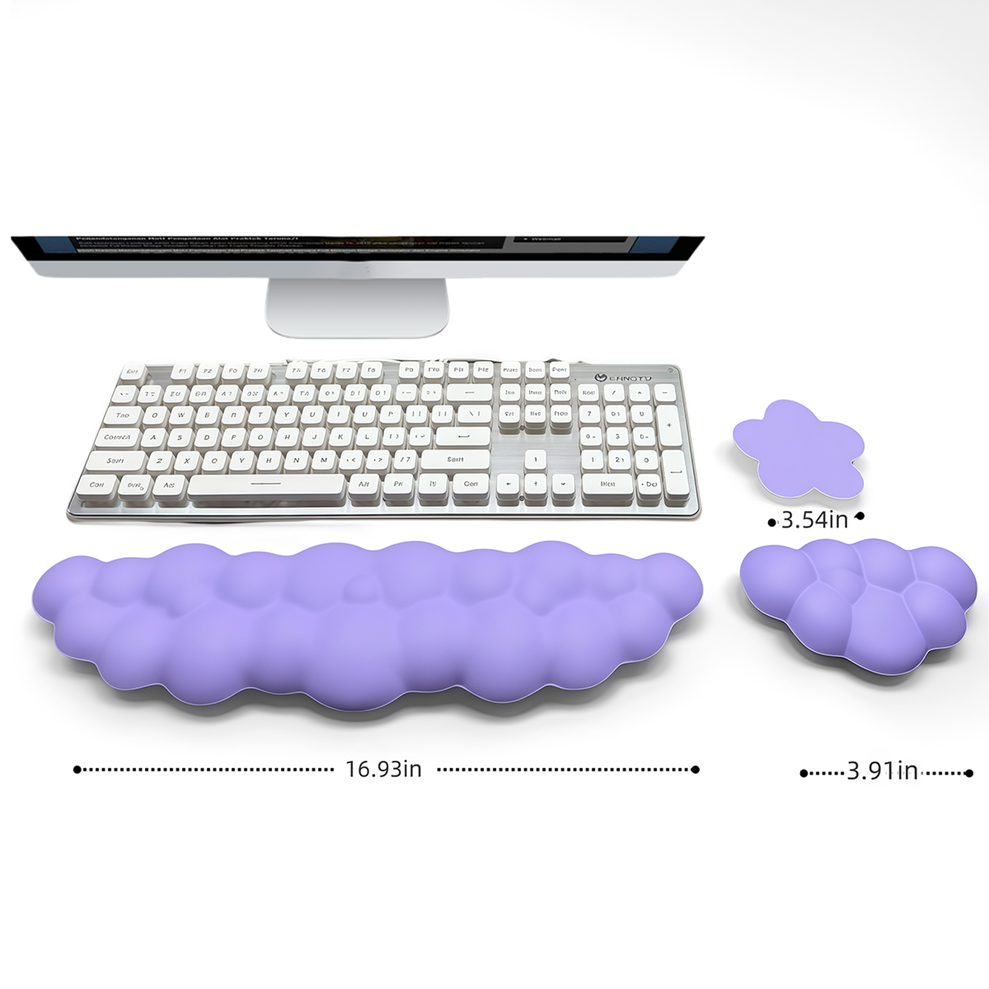 Cloud Keyboard Wrist Rest Set with Non Slip Base and Floral Desktop Coaster – view 2