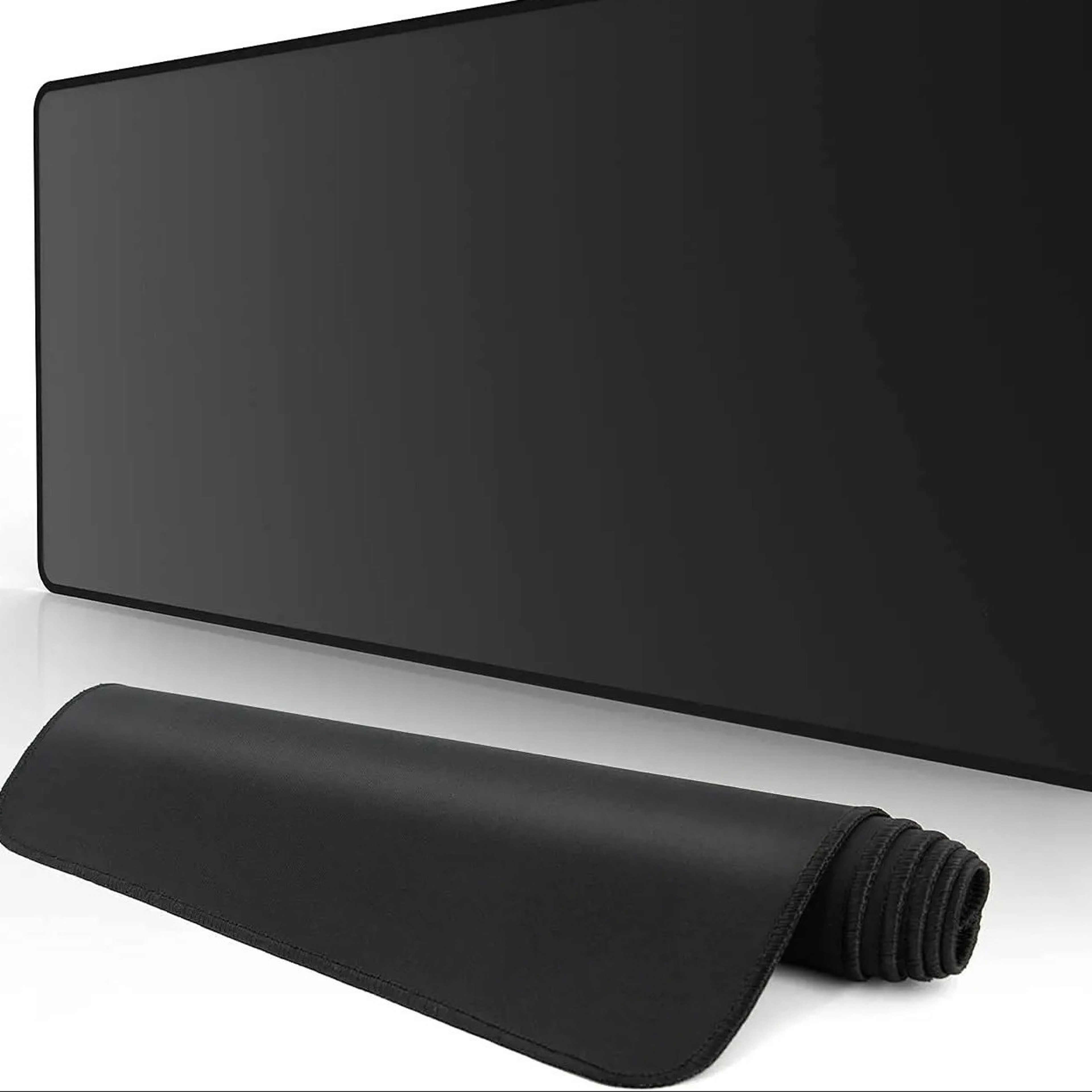 Extended Black NonSlip Rubber Mouse Pad with Stitched Edge for Deskjpg