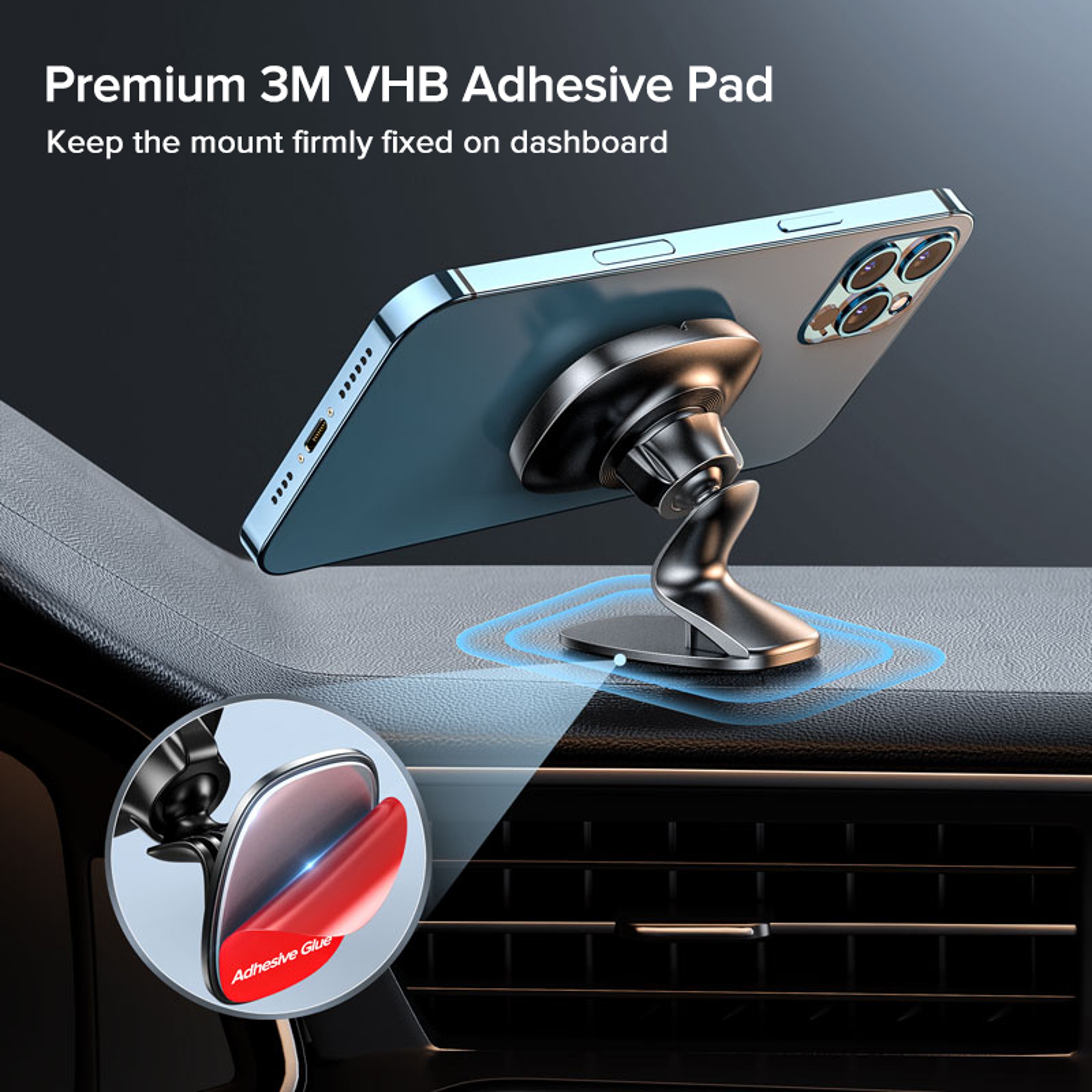 Magnetic Car Phone Holder With Rotation For Air Vent Or Dashboard 3
