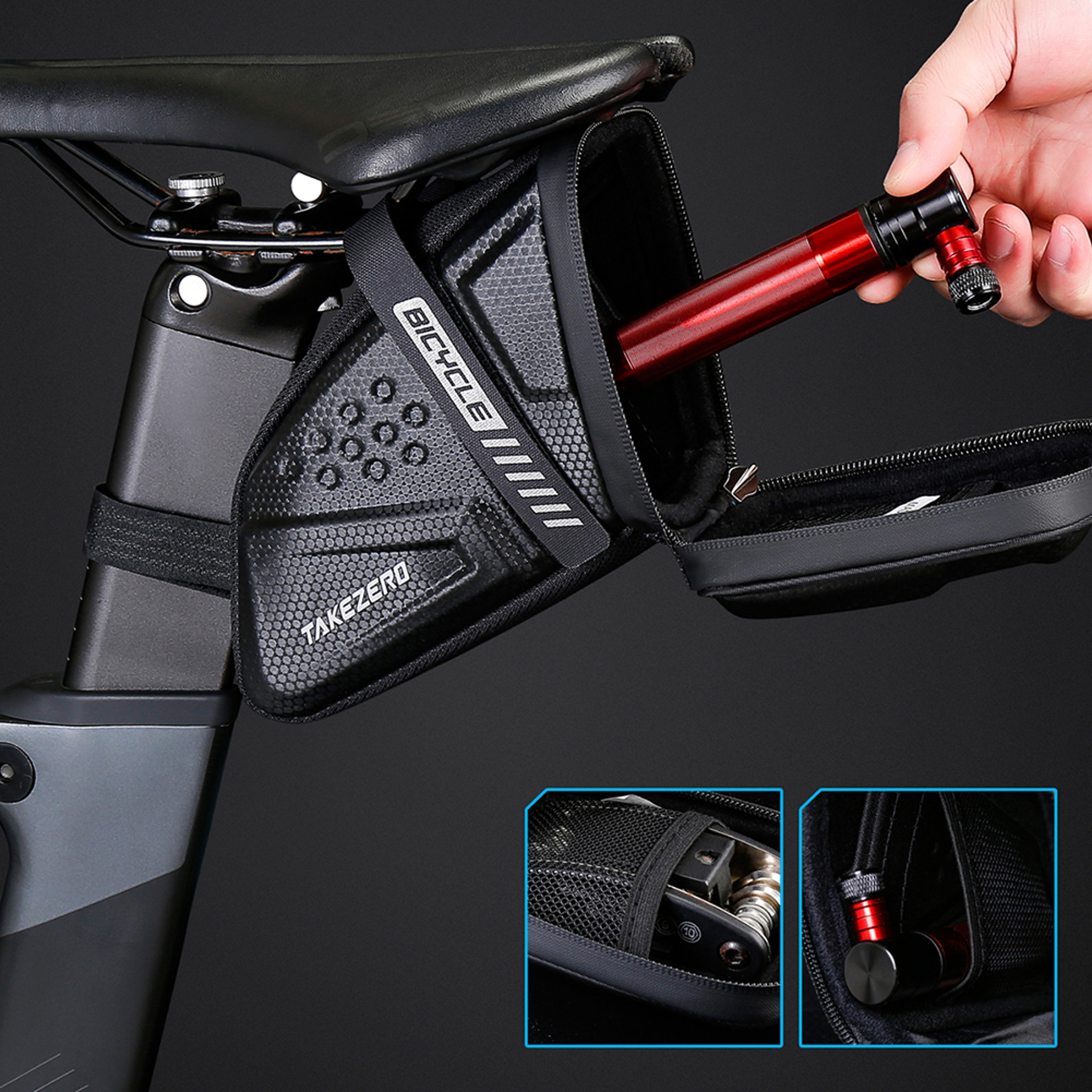 Waterproof Bicycle Saddle Bag With Reflective Details And Rear Storage 2