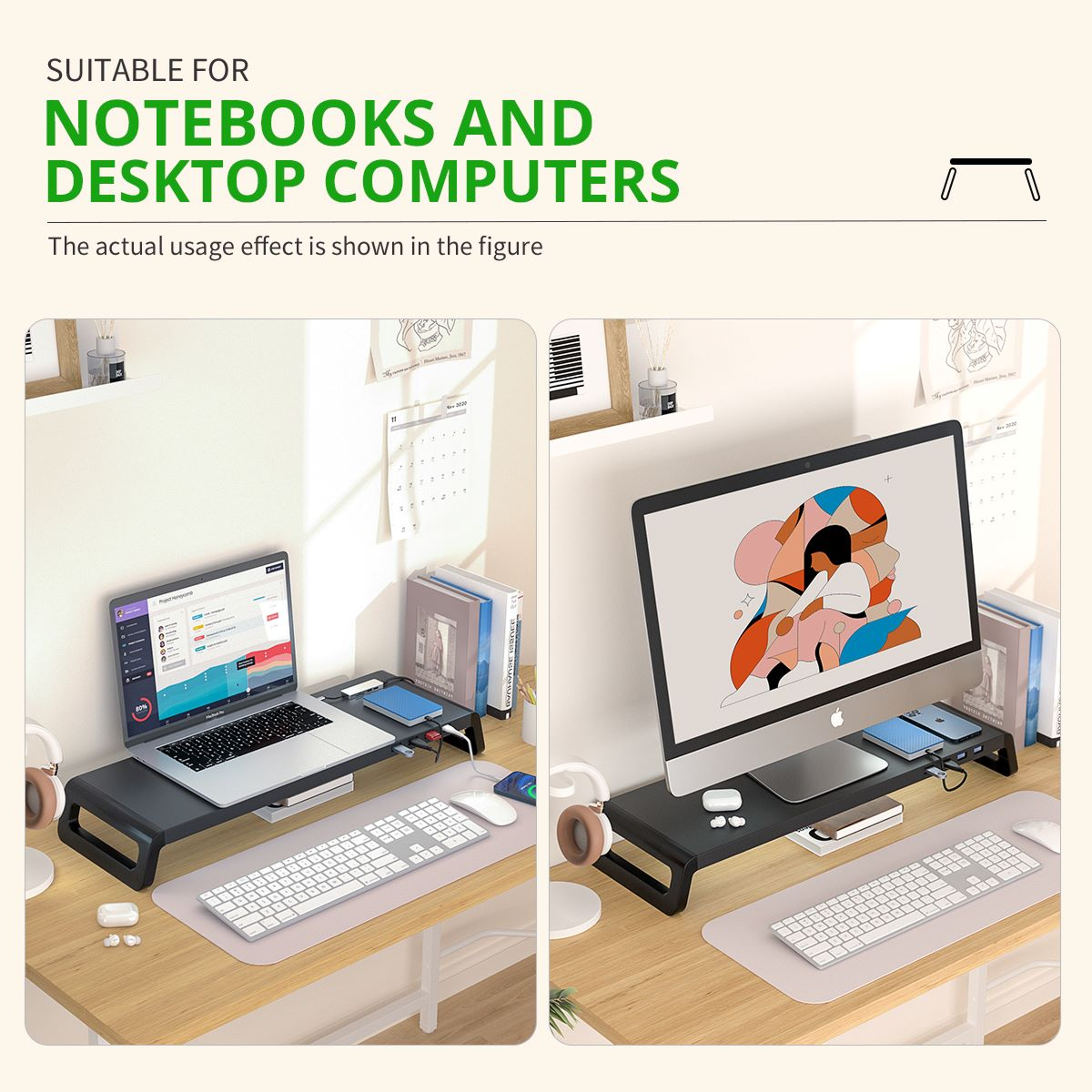 Monitor Stand Riser with Optional USB Hub and Keyboard Storage – view 5