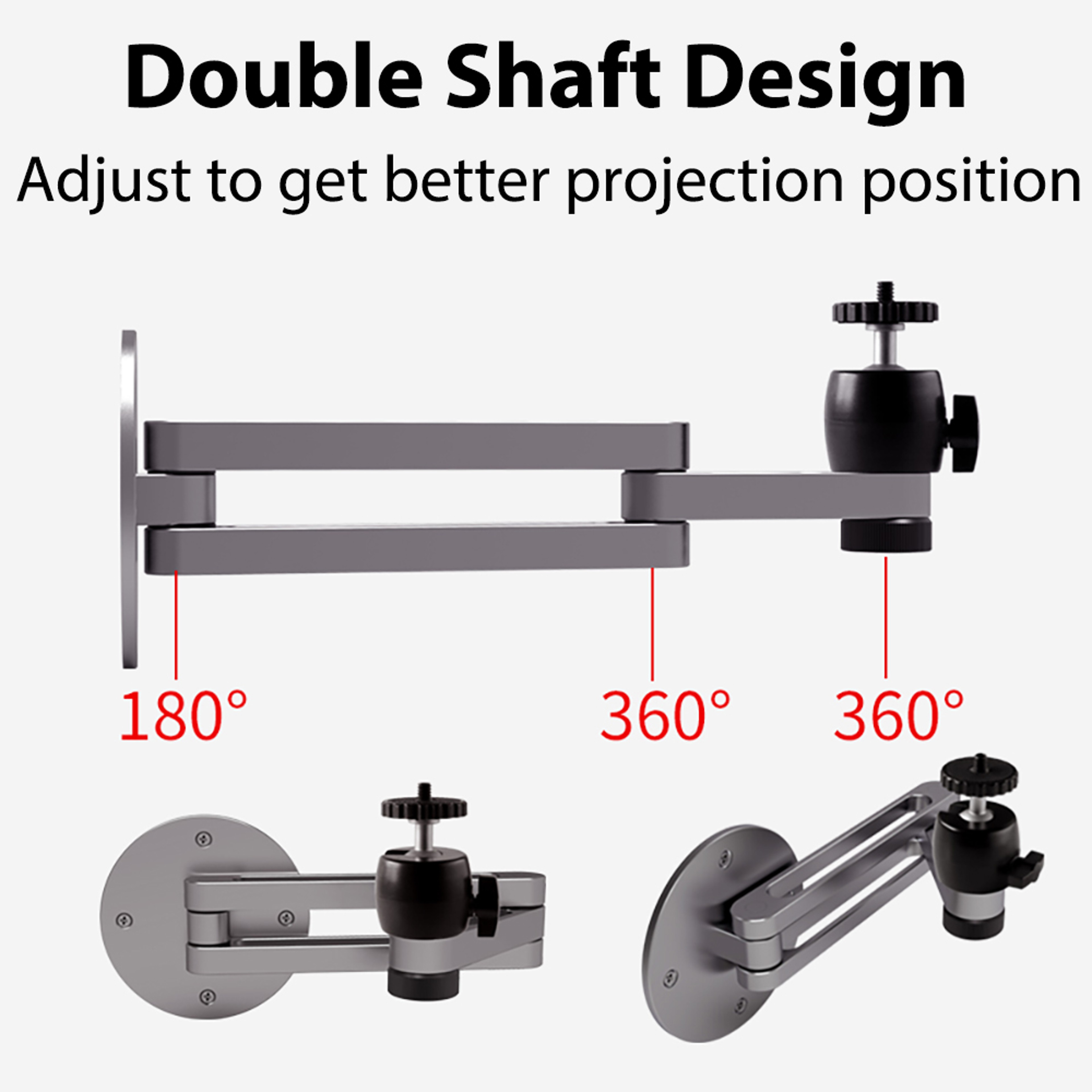 Foldable Projector Wall Mount with Adjustable Aluminum Alloy Arm and Ball Head – view 2