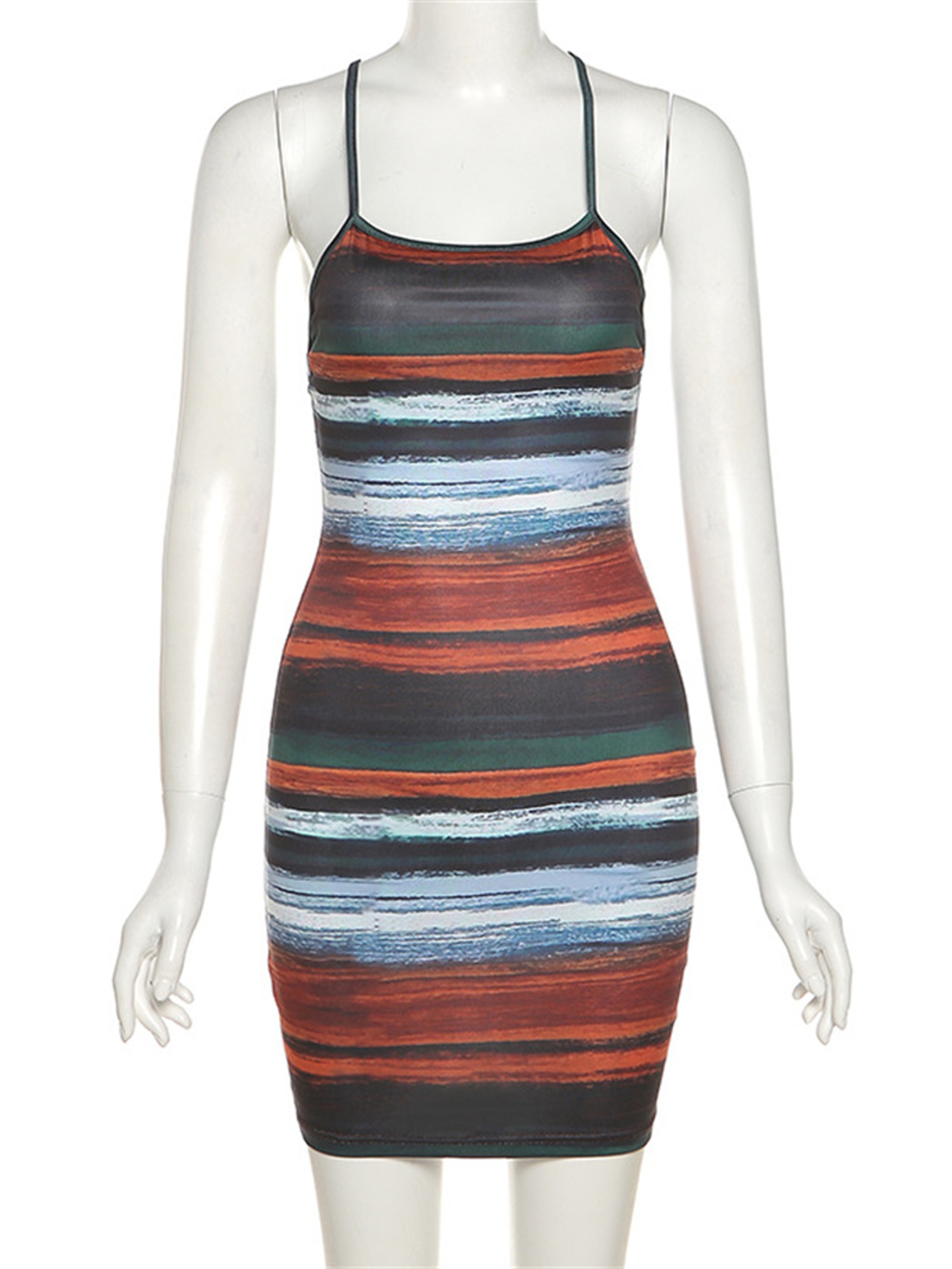 Womens Striped Backless Mini Dress With Spaghetti Straps 4