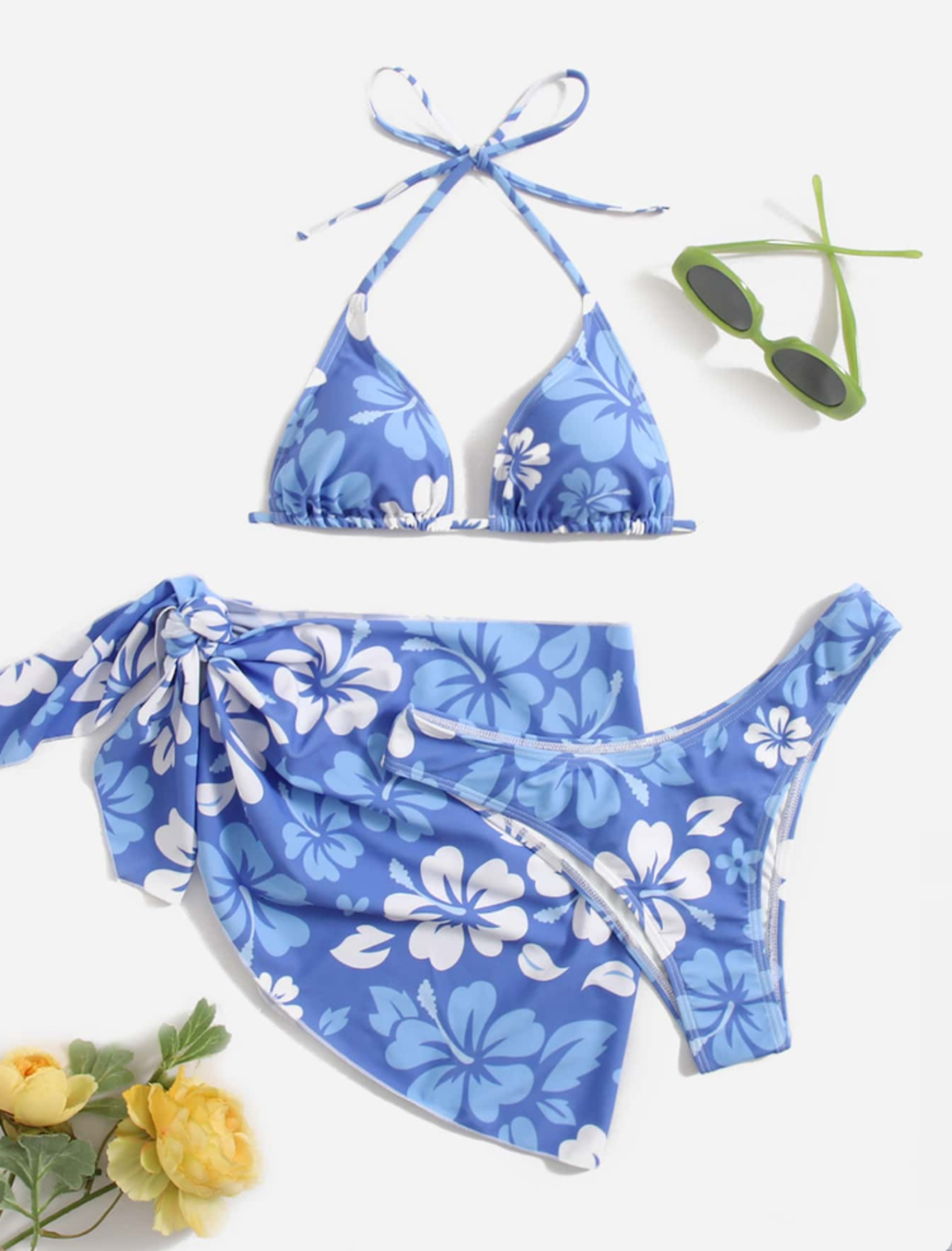Womens three Piece Bikini Set with Halter Neck Top and Matching Swim Skirt – view 6