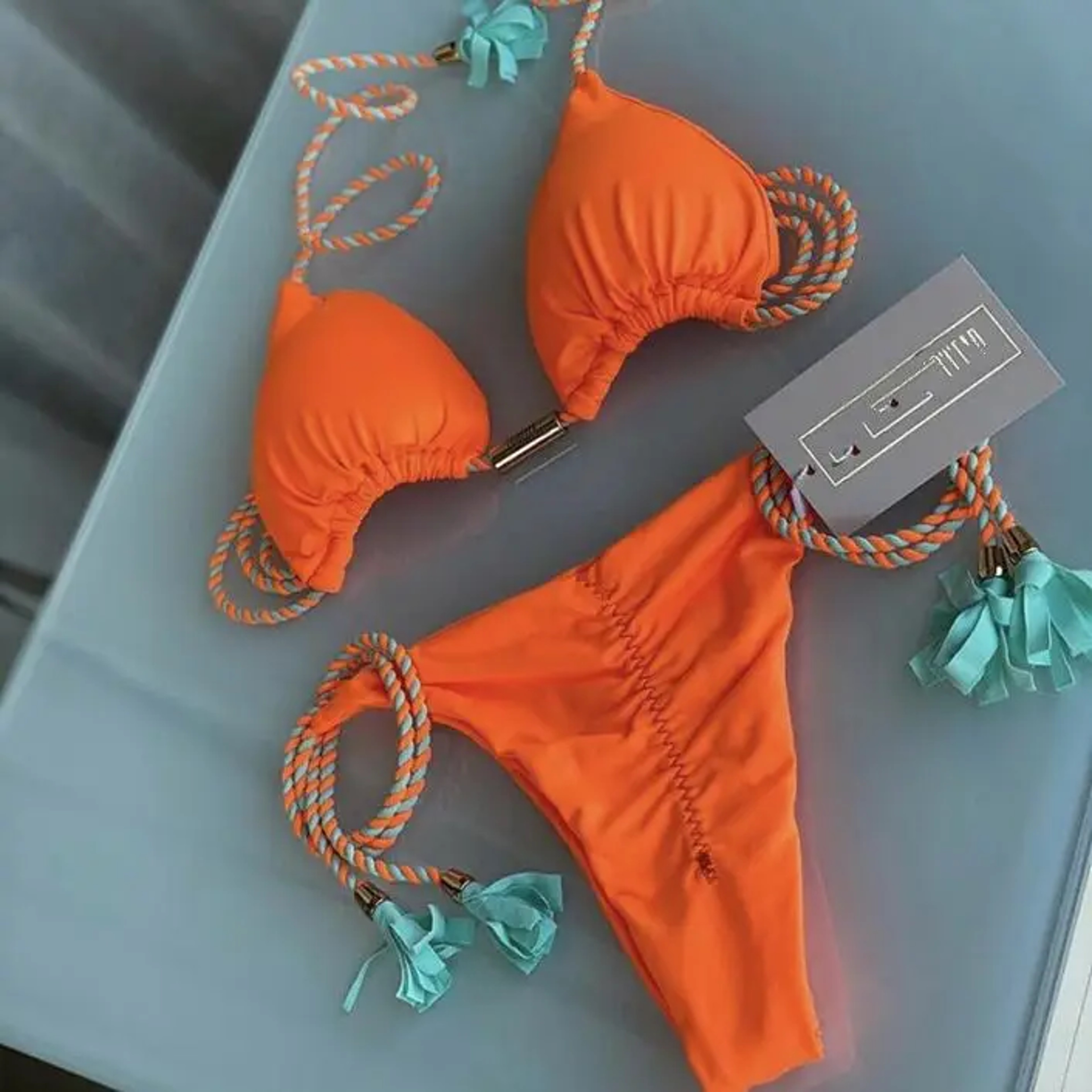 Womens Backless Triangle Bikini Set Multicolor LaceUp TwoPiece Swimsuit 19