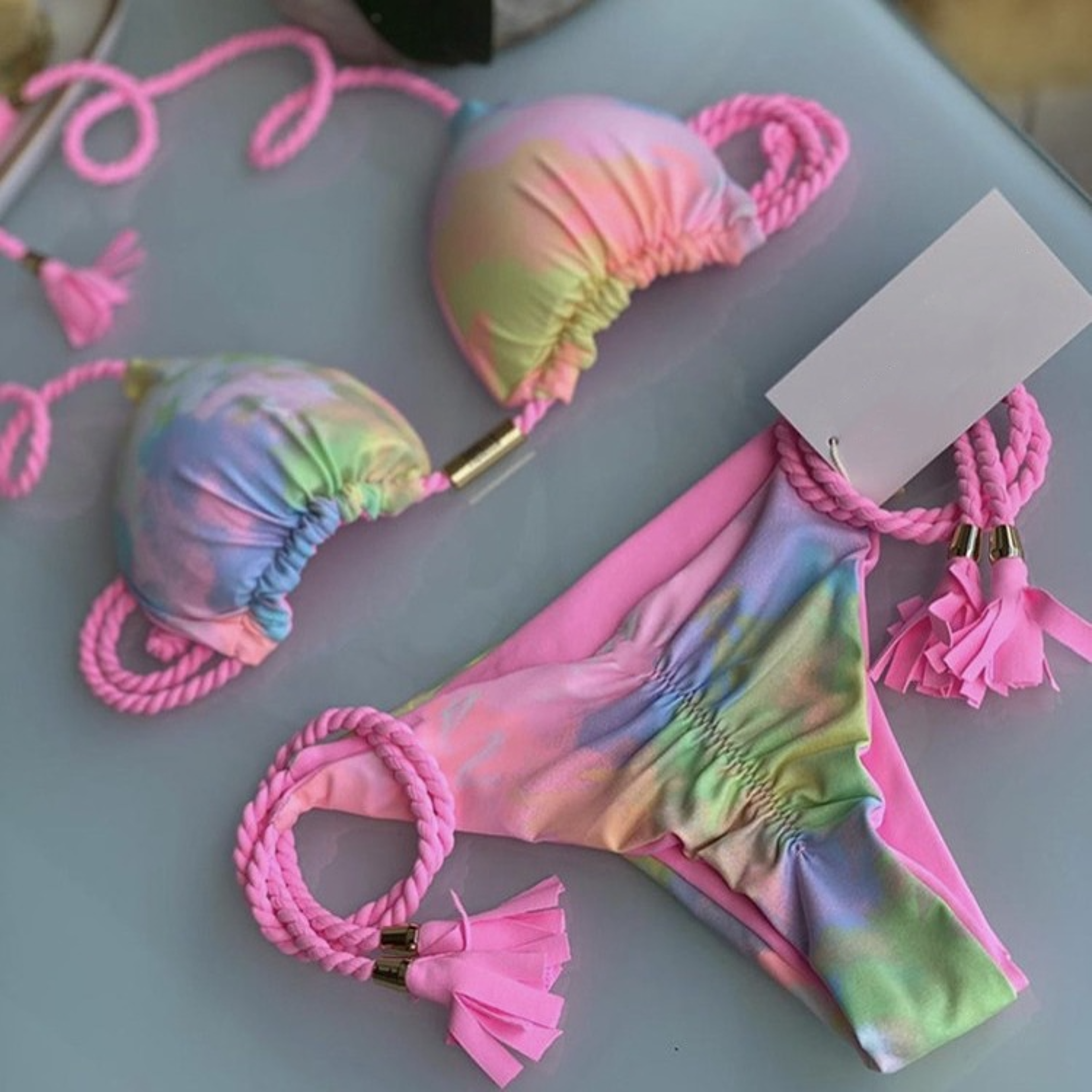 Womens Backless Triangle Bikini Set Multicolor LaceUp TwoPiece Swimsuit 30