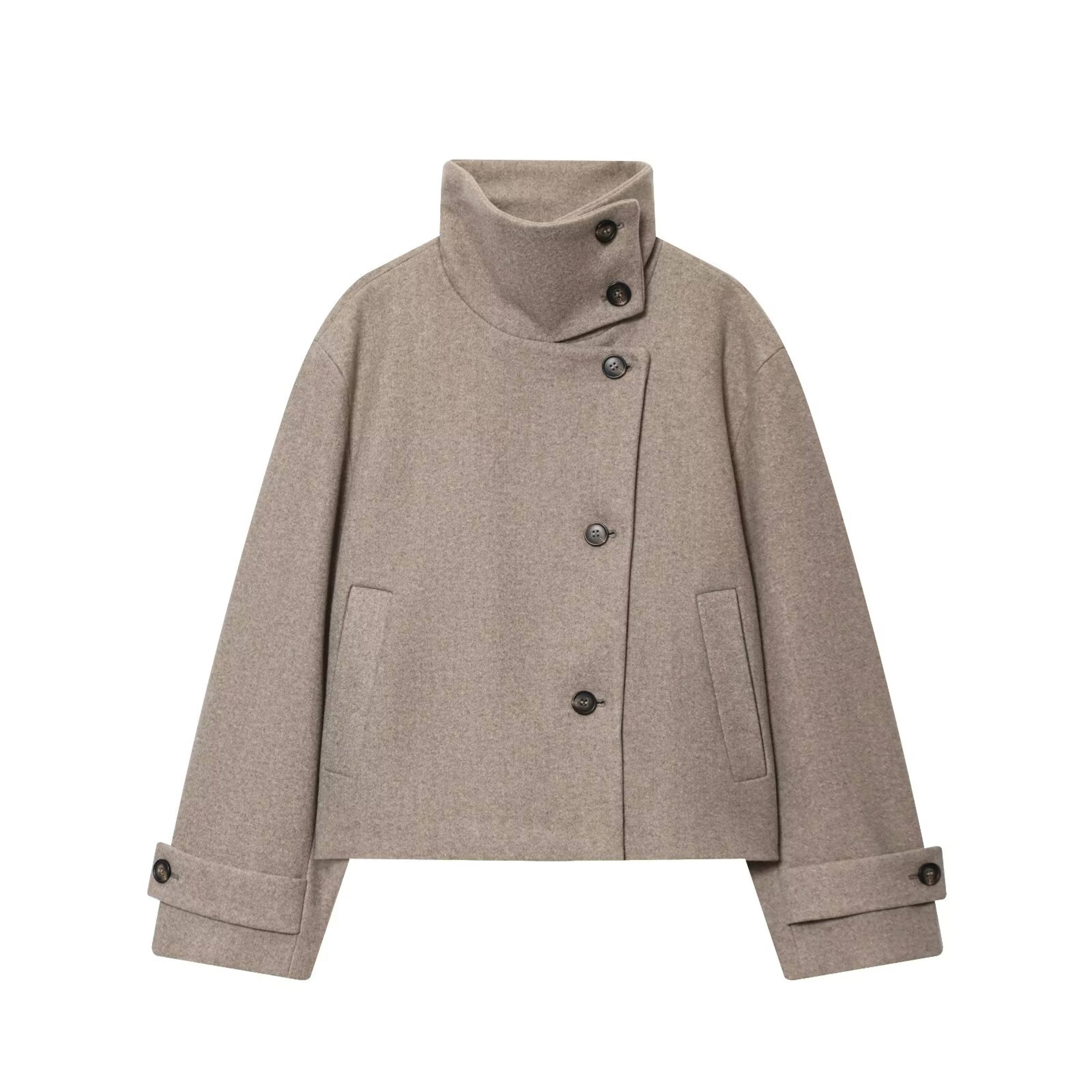 Womens Loose Fit Winter Coat with Button Closure and Turn-Down Collar – view 2