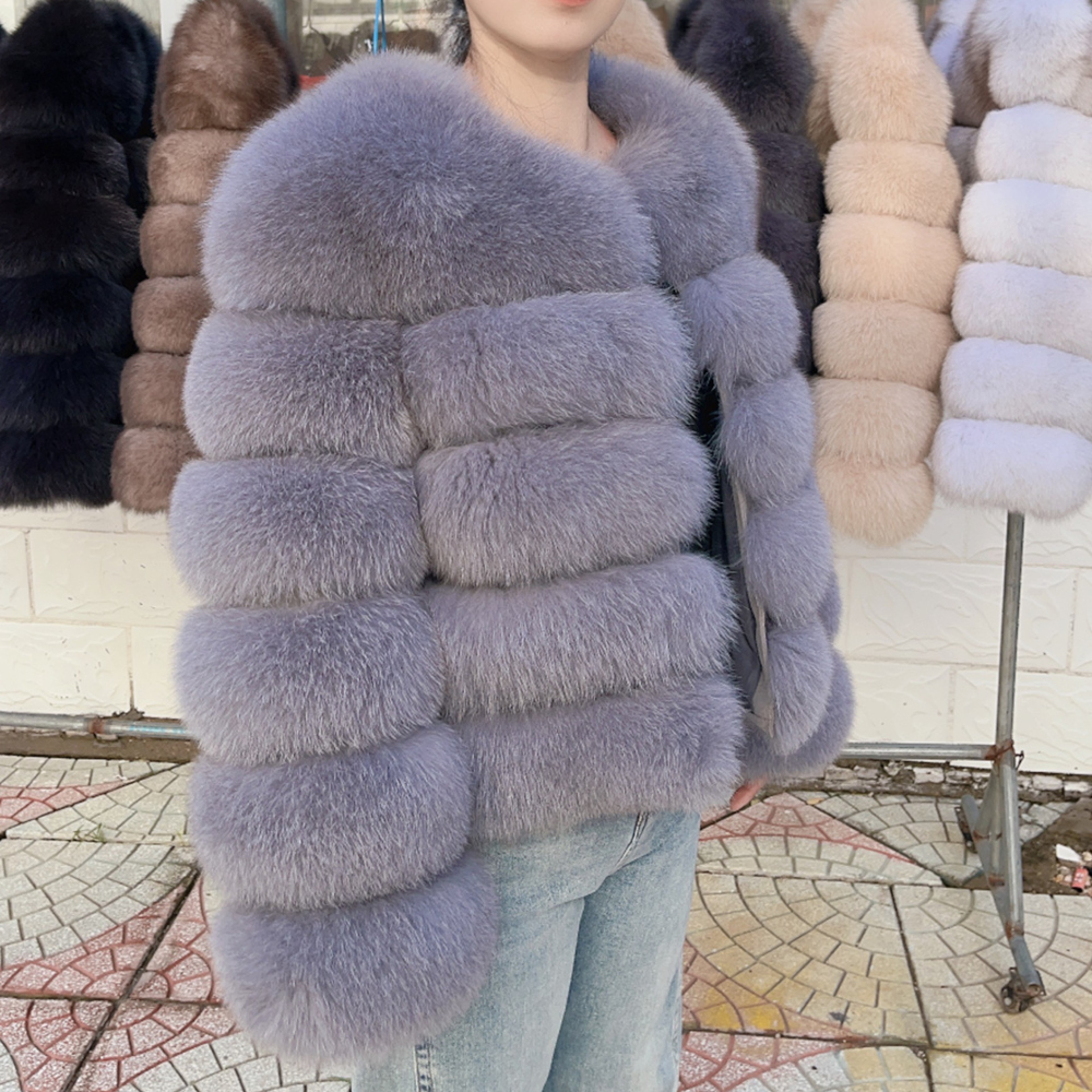 Womens Real Fox Fur Winter Coat with O-Neck Collar and Slim Fit – view 21