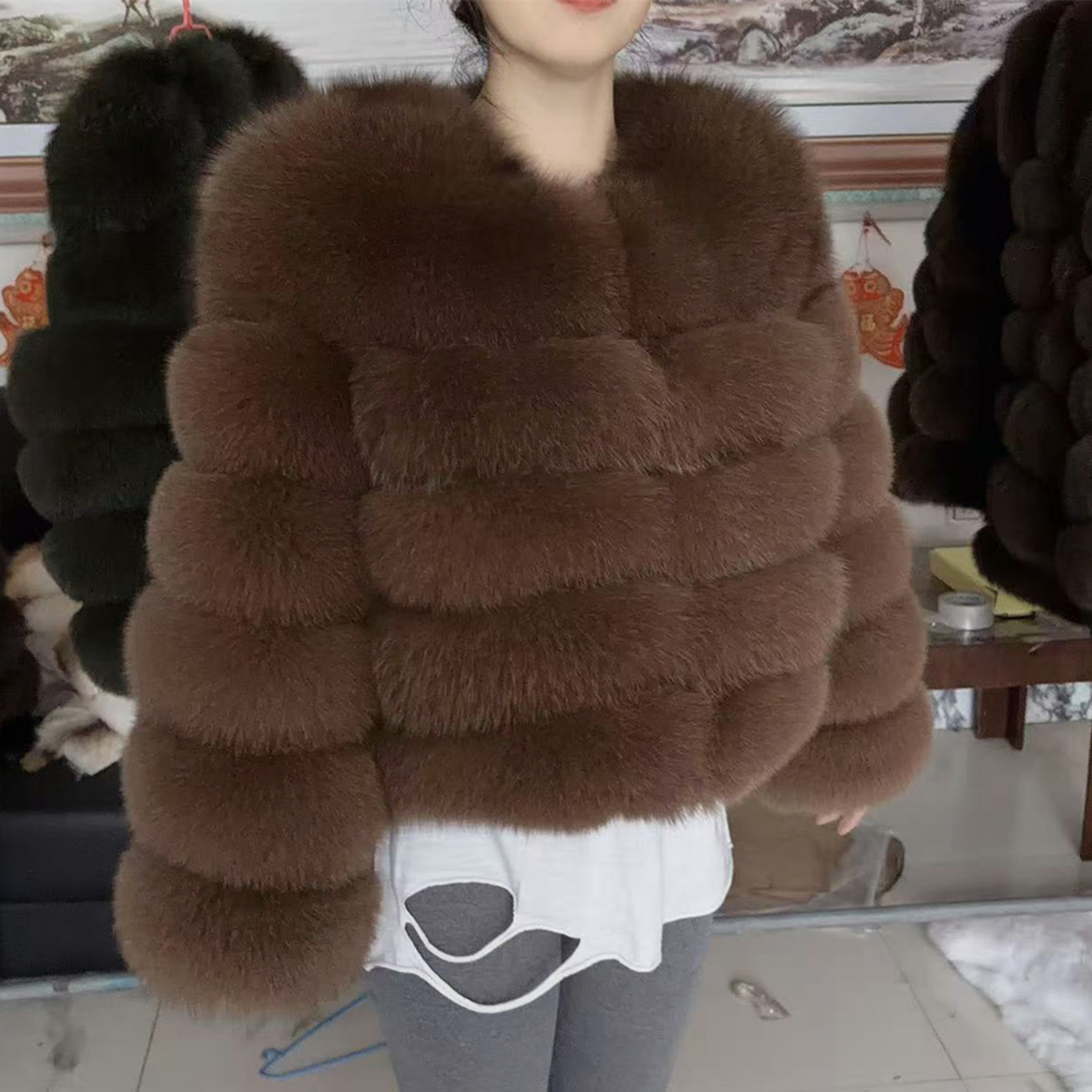 Womens Real Fox Fur Winter Coat with O-Neck Collar and Slim Fit – view 20