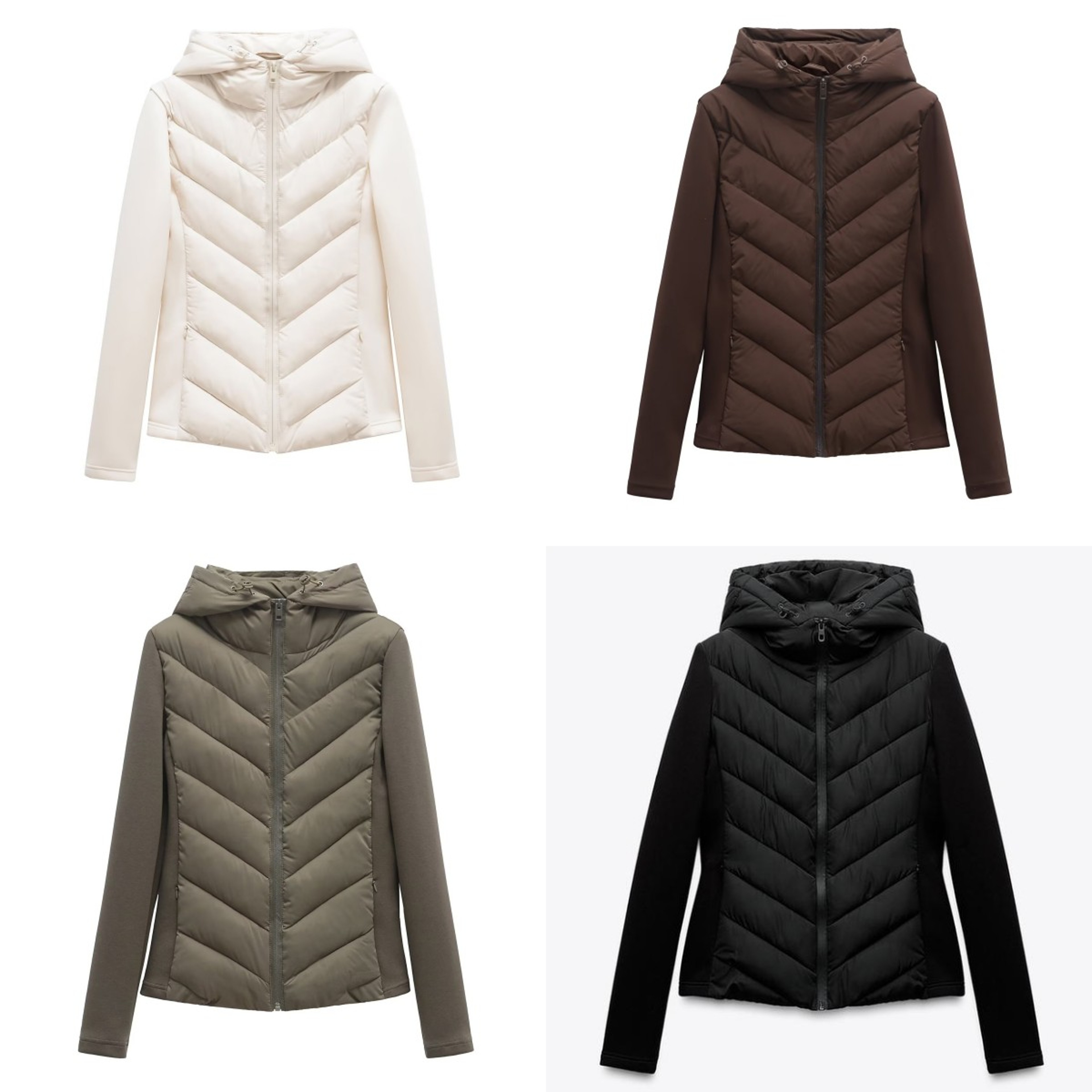 Womens Quilted Jacket with Hooded Stand Collar and Patchwork Design – view 1