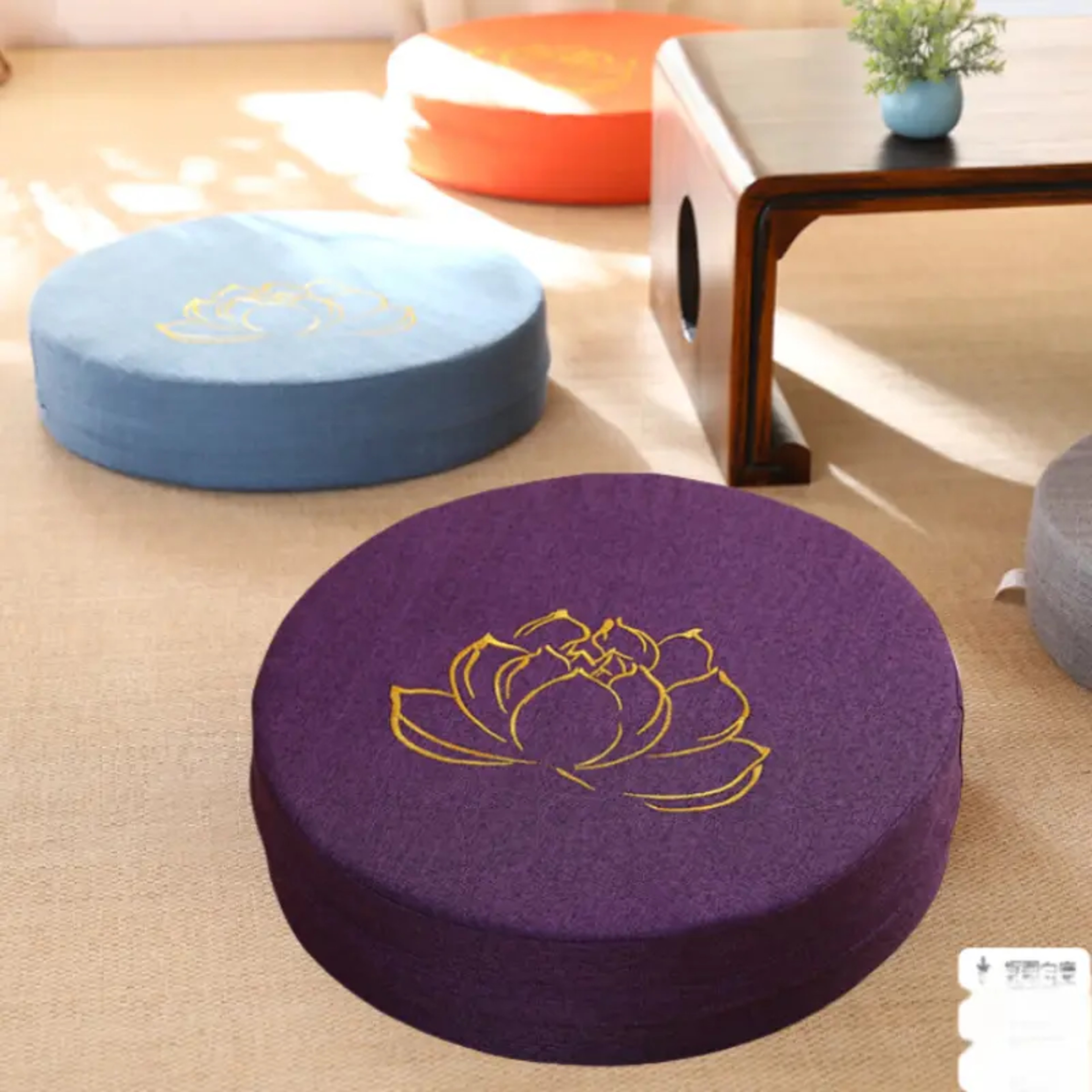 Round Yoga Meditation Cushion with Removable Washable Cover and Cotton Filling – view 4