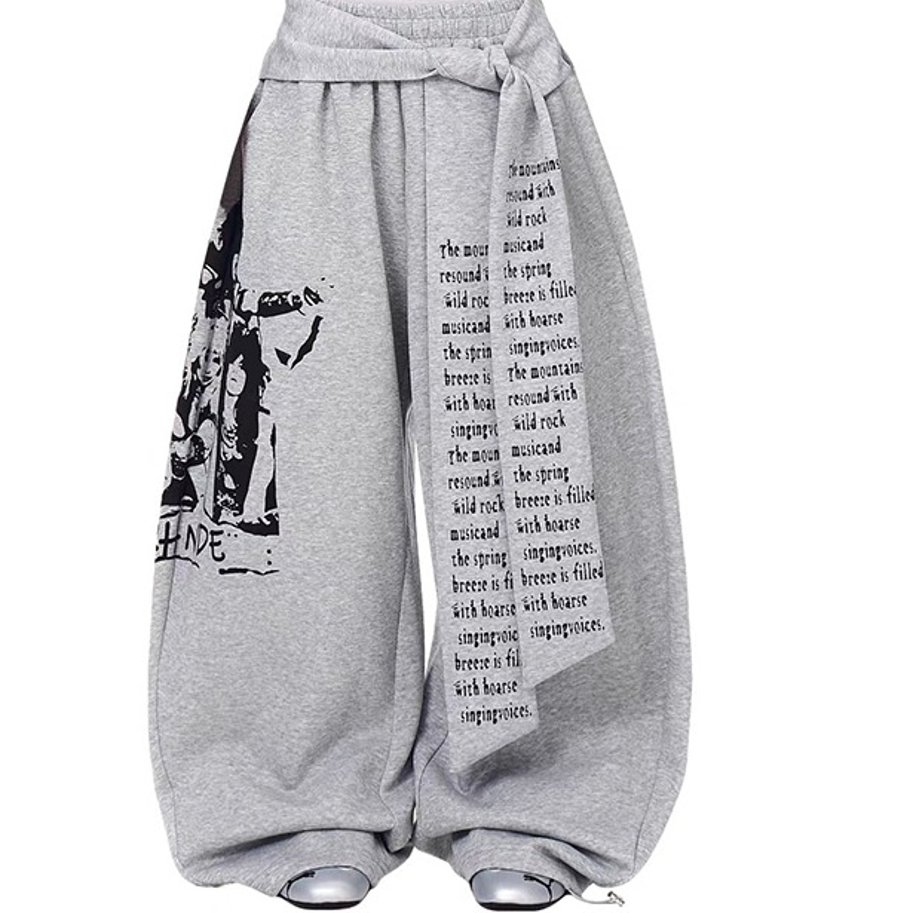 Womens Gray Y2K Baggy Sweatpants  Gothic Letter Print Wide Leg Pantsjpg