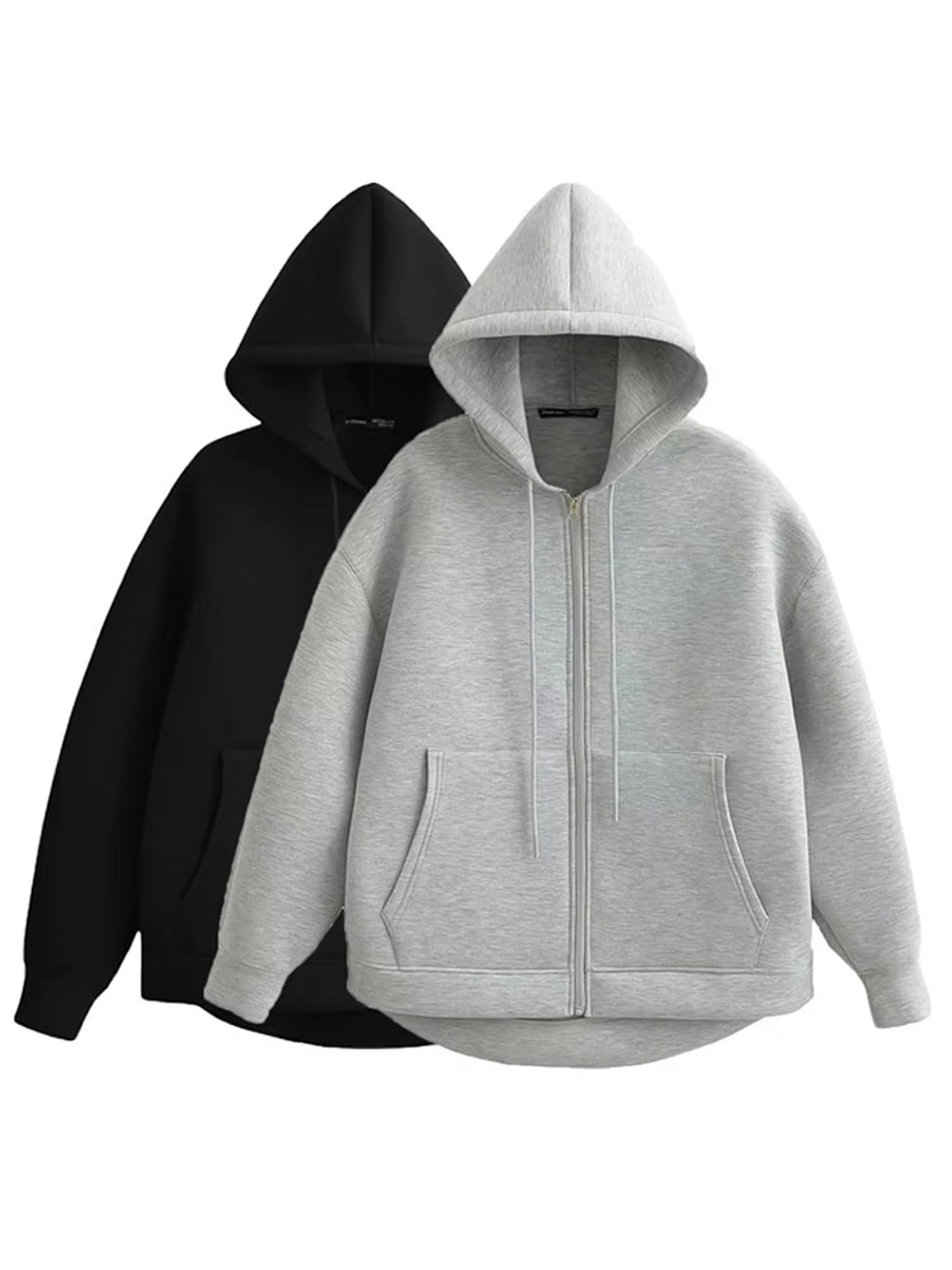 Womens Oversized Zip-Up Hoodie Loose Fit Solid Color Casual Jacket – view 1
