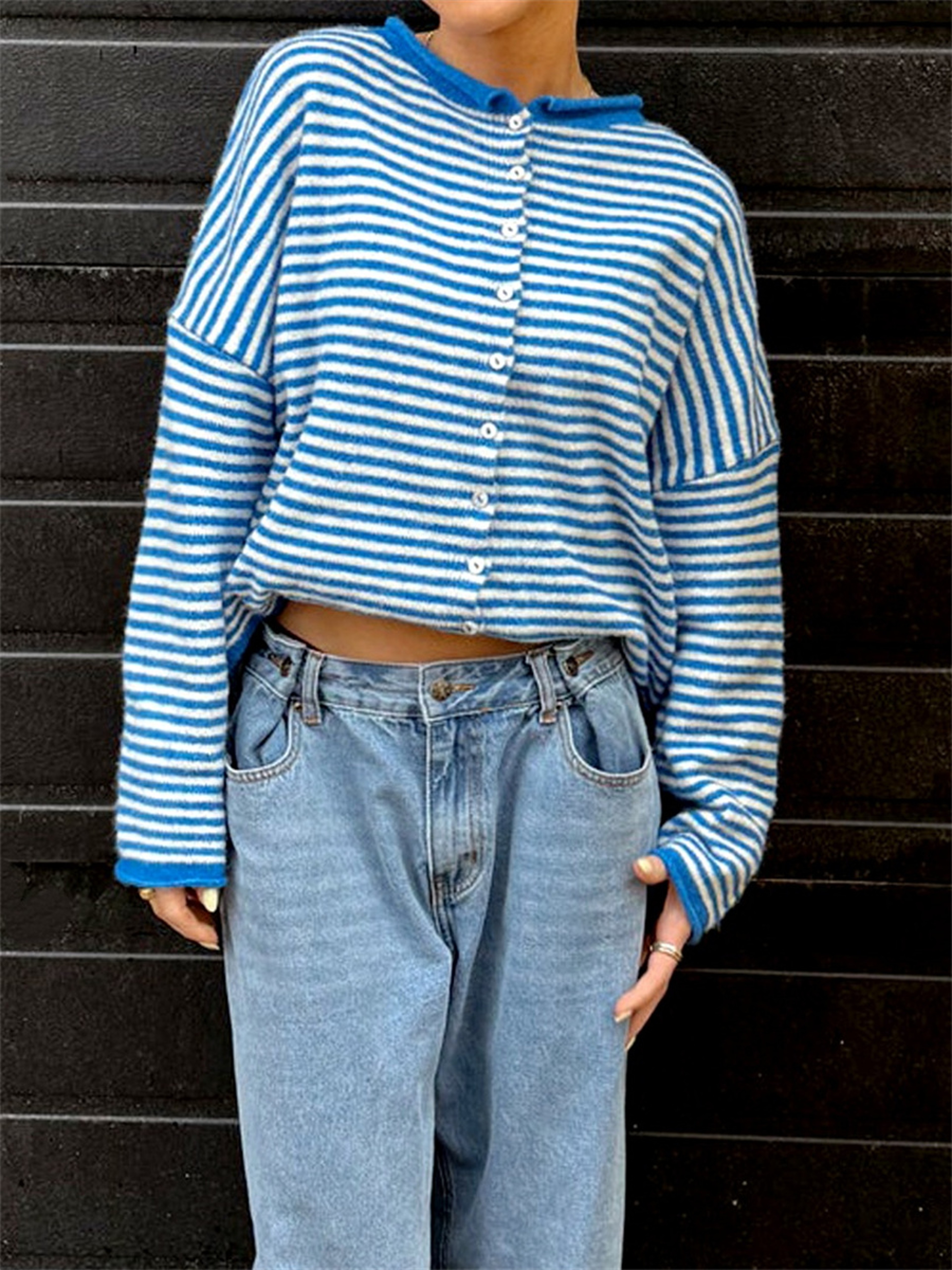 Womens Button Down Knit Cardigan Sweater with Long Sleeves – view 6