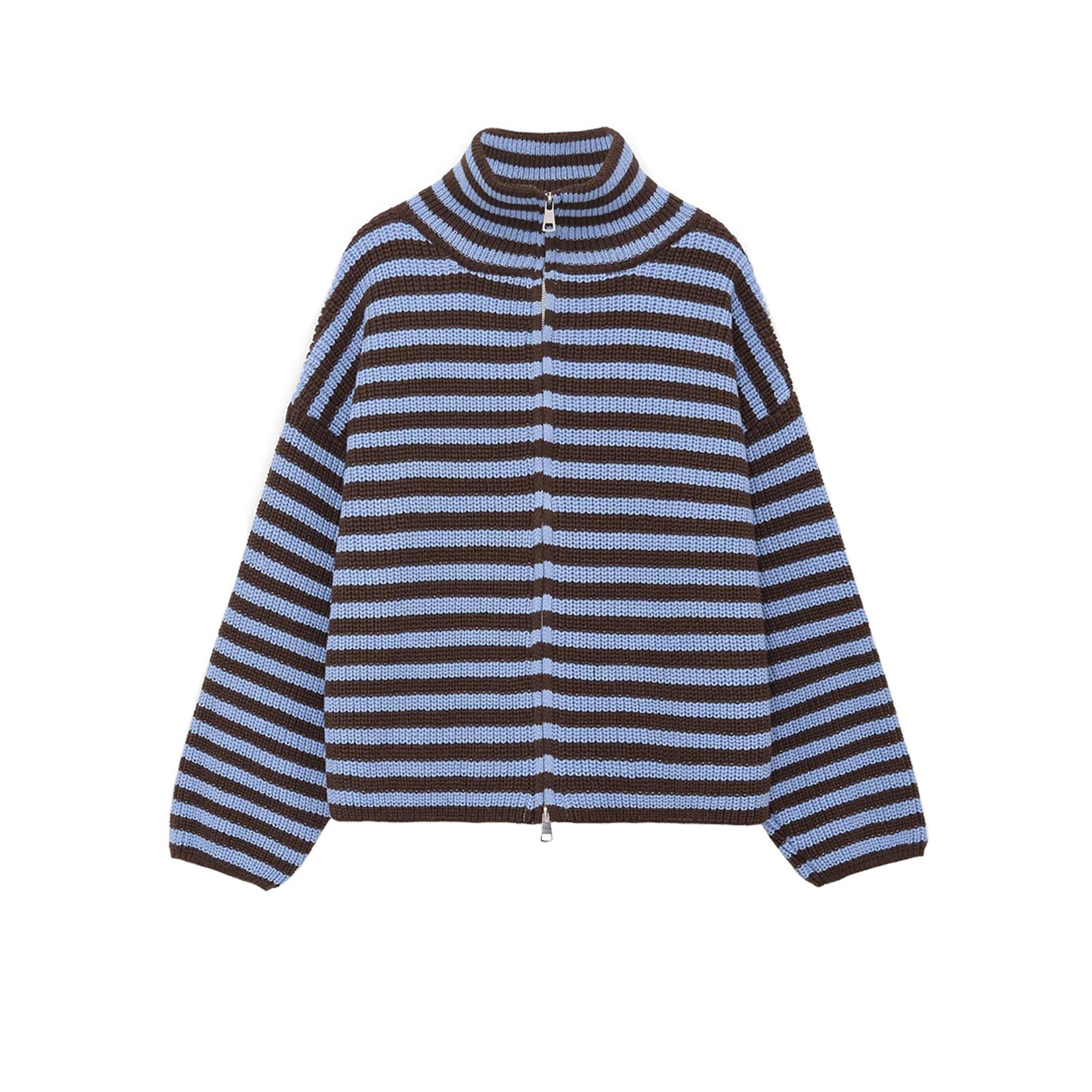 Womens Striped Knit Cardigan Sweater with Turtleneck and Zip-Up Front – view 8