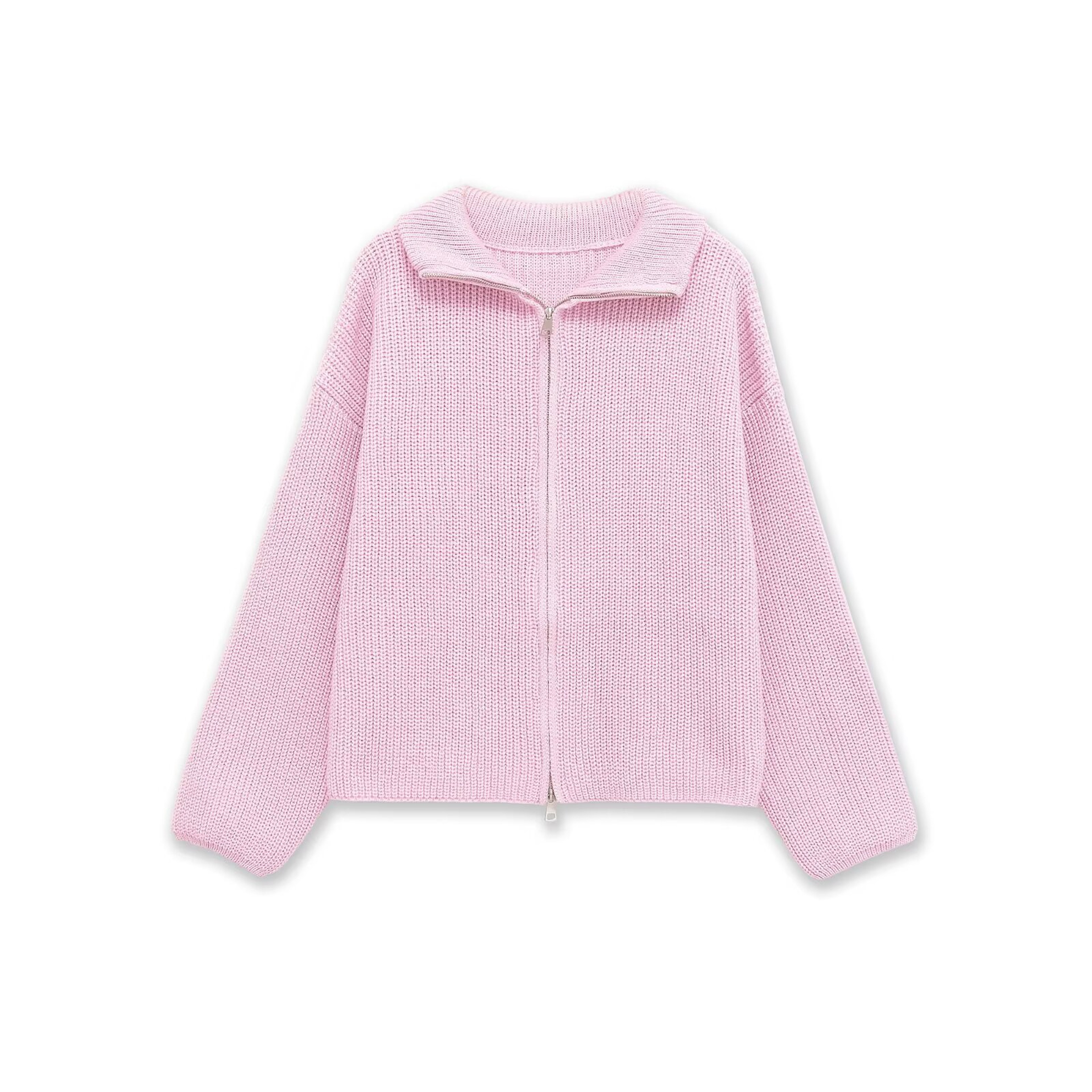 Womens Striped Knit Cardigan Sweater with Turtleneck and Zip-Up Front – view 9