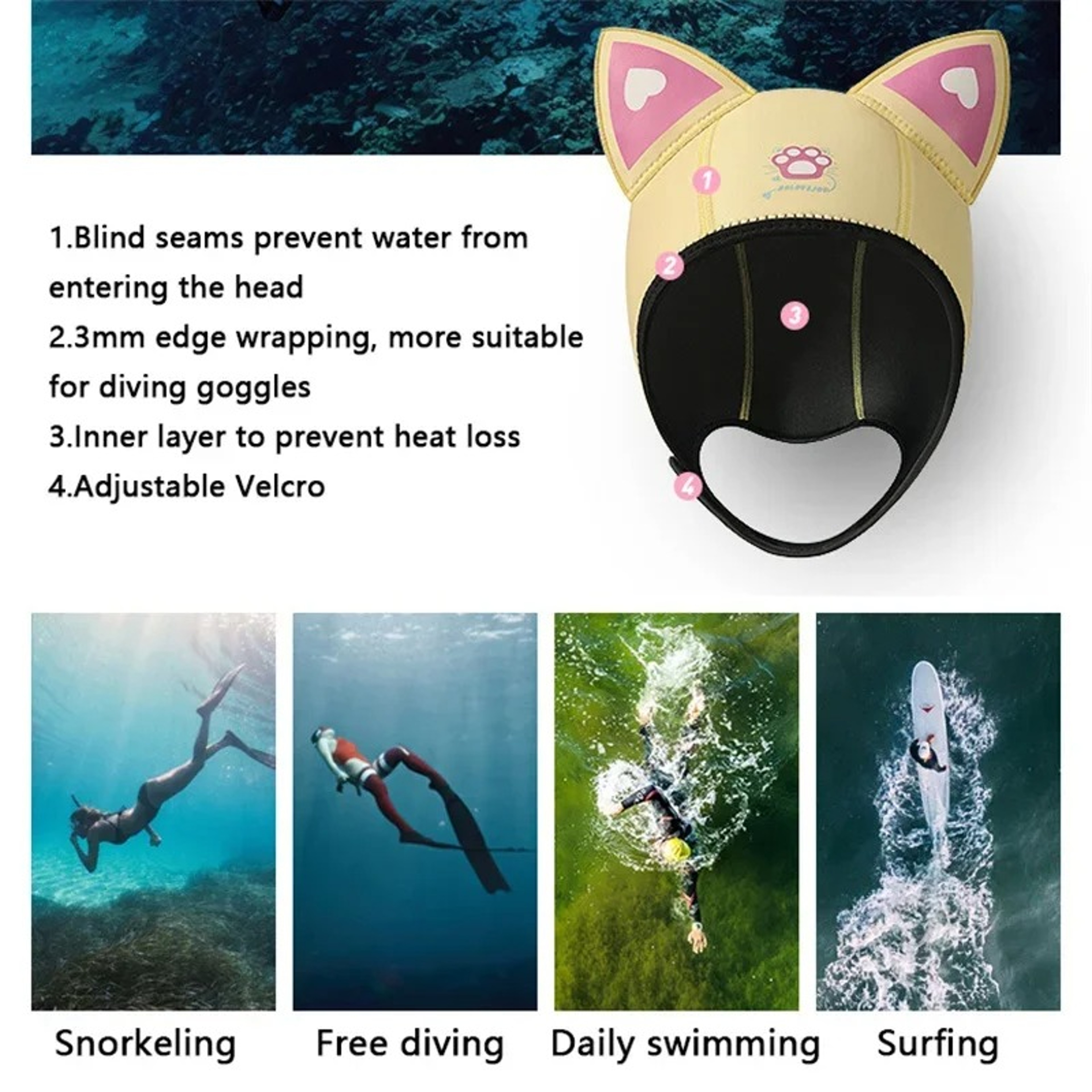 Cat Ears Diving Hood 3mm Neoprene Wetsuit Hood for Surfing and Snorkeling – view 3