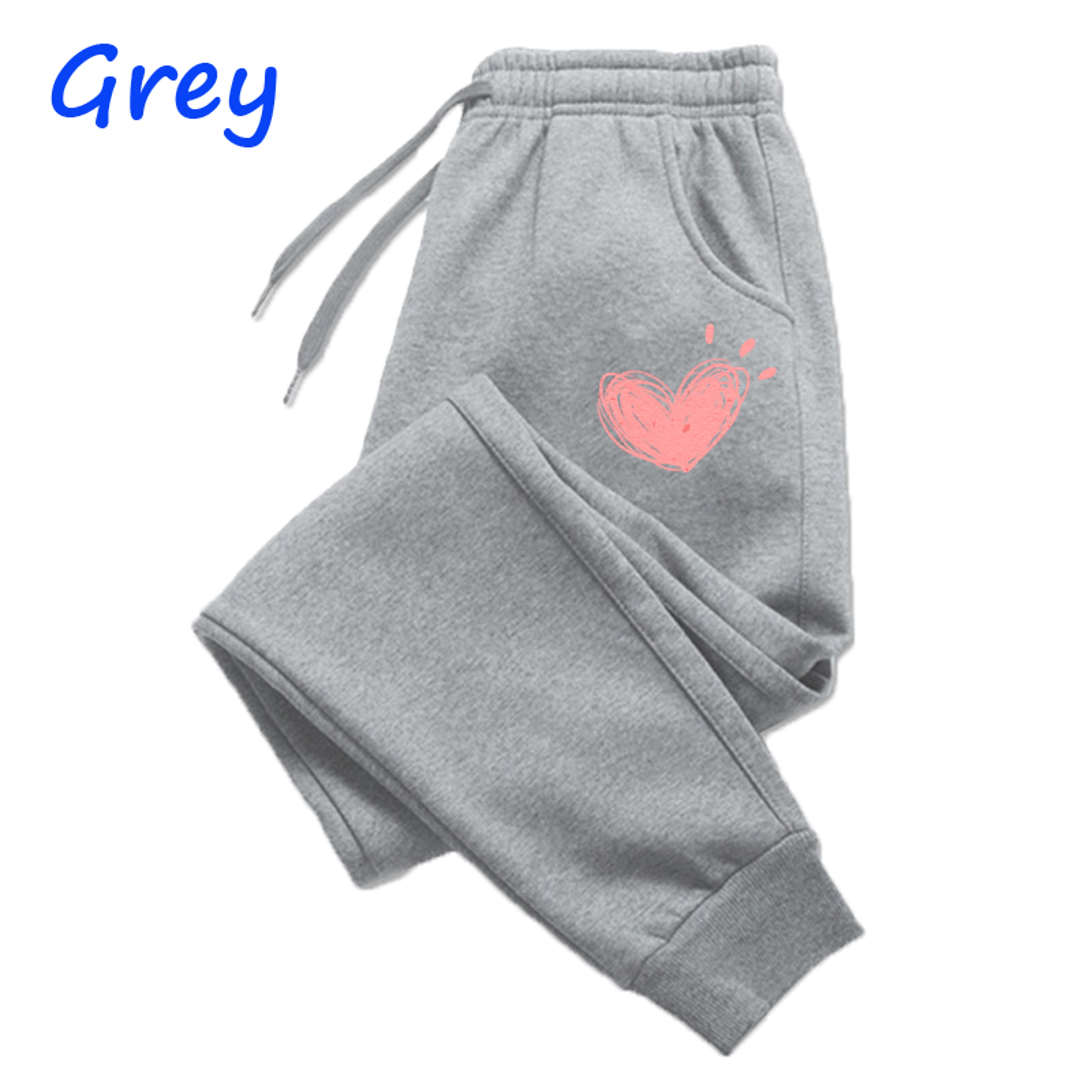 Womens Heart Print Fleece Sweatpants Slim Fit Casual Jogger Pants – view 10