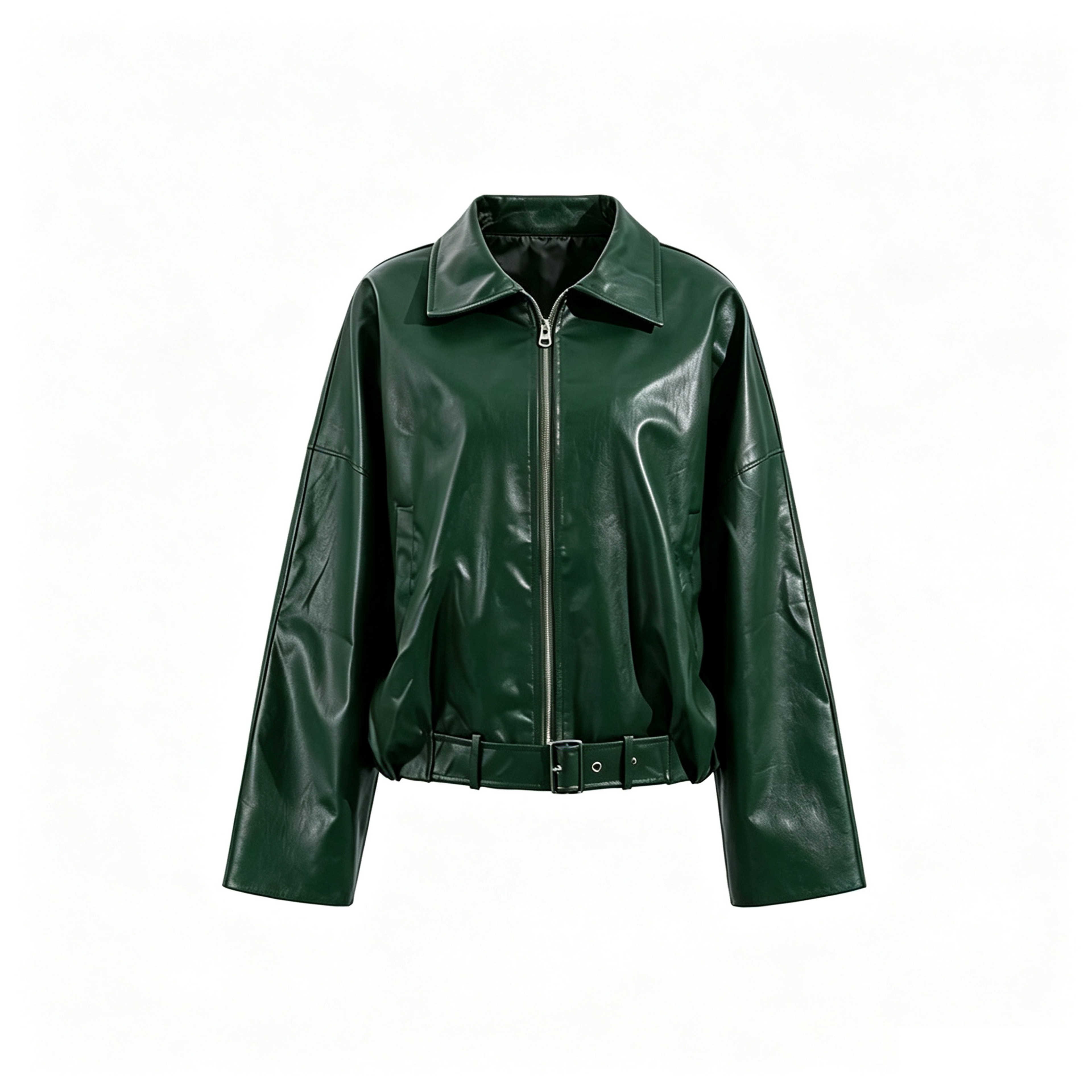 Womens Vintage Leather-Look Jacket with Zipper and Turn-Down Collar – view 10