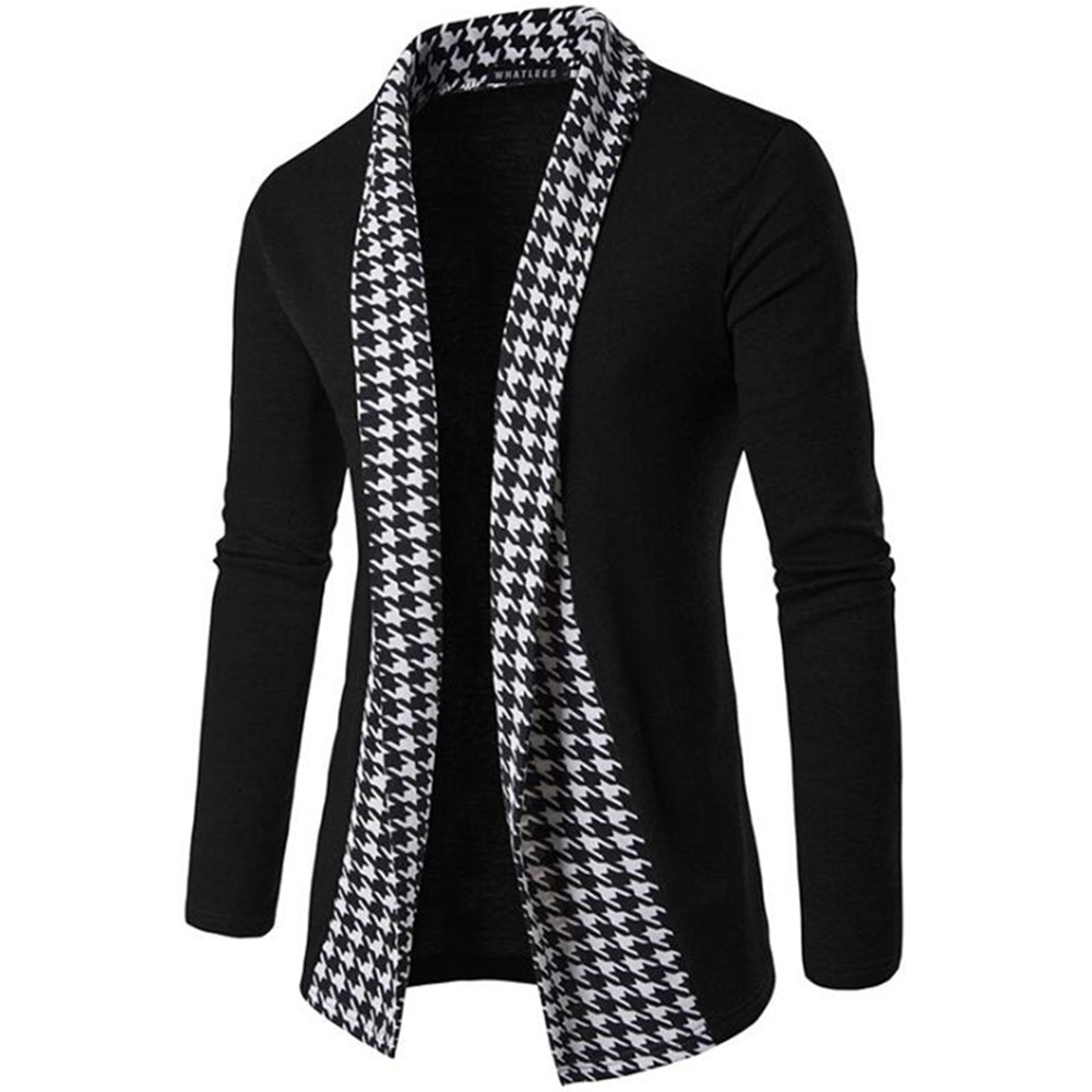 Mens Knit Cardigan Sweater with Turn-Down Collar and Patchwork Design – view 6