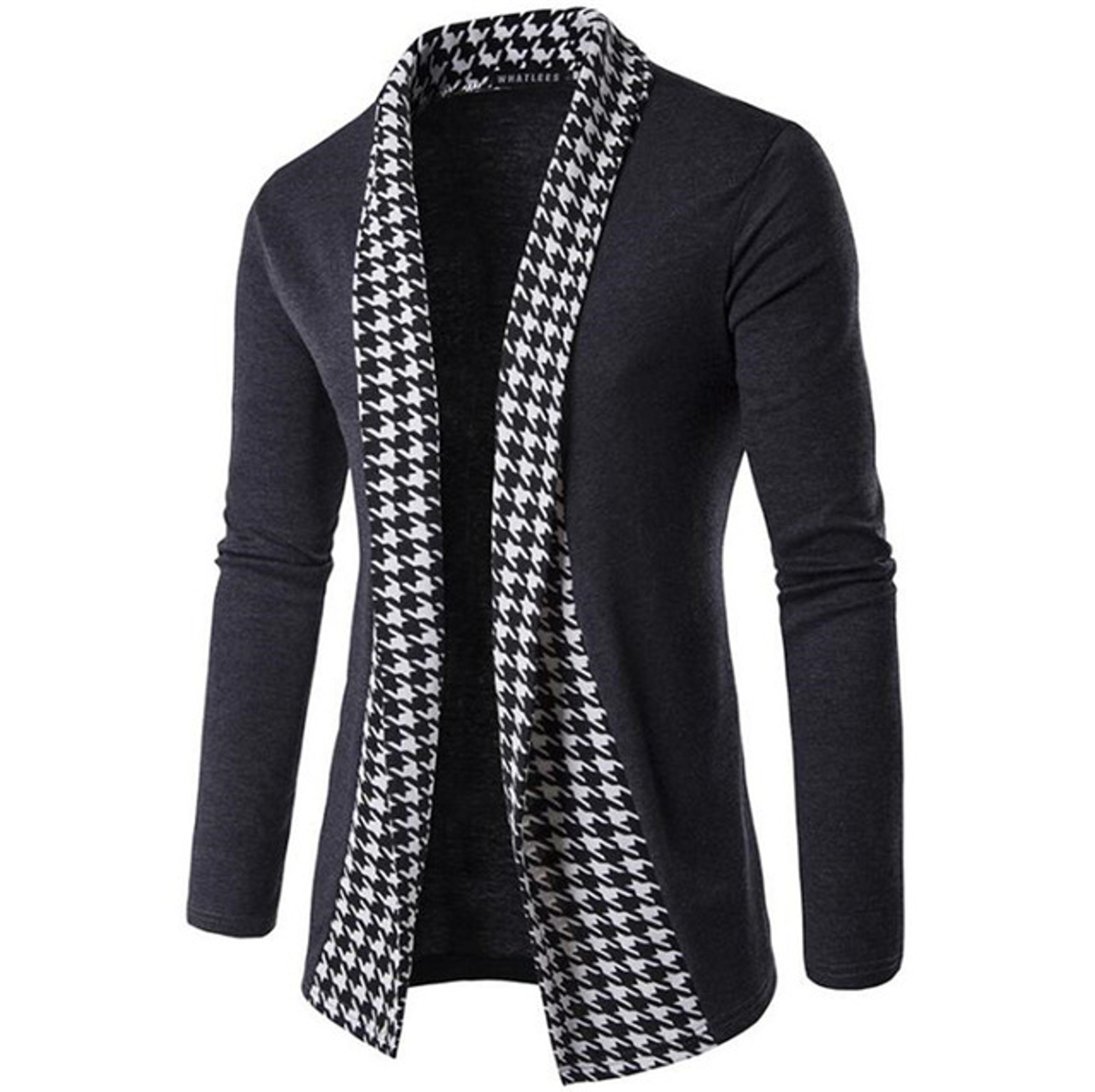 Mens Knit Cardigan Sweater with Turn-Down Collar and Patchwork Design – view 7