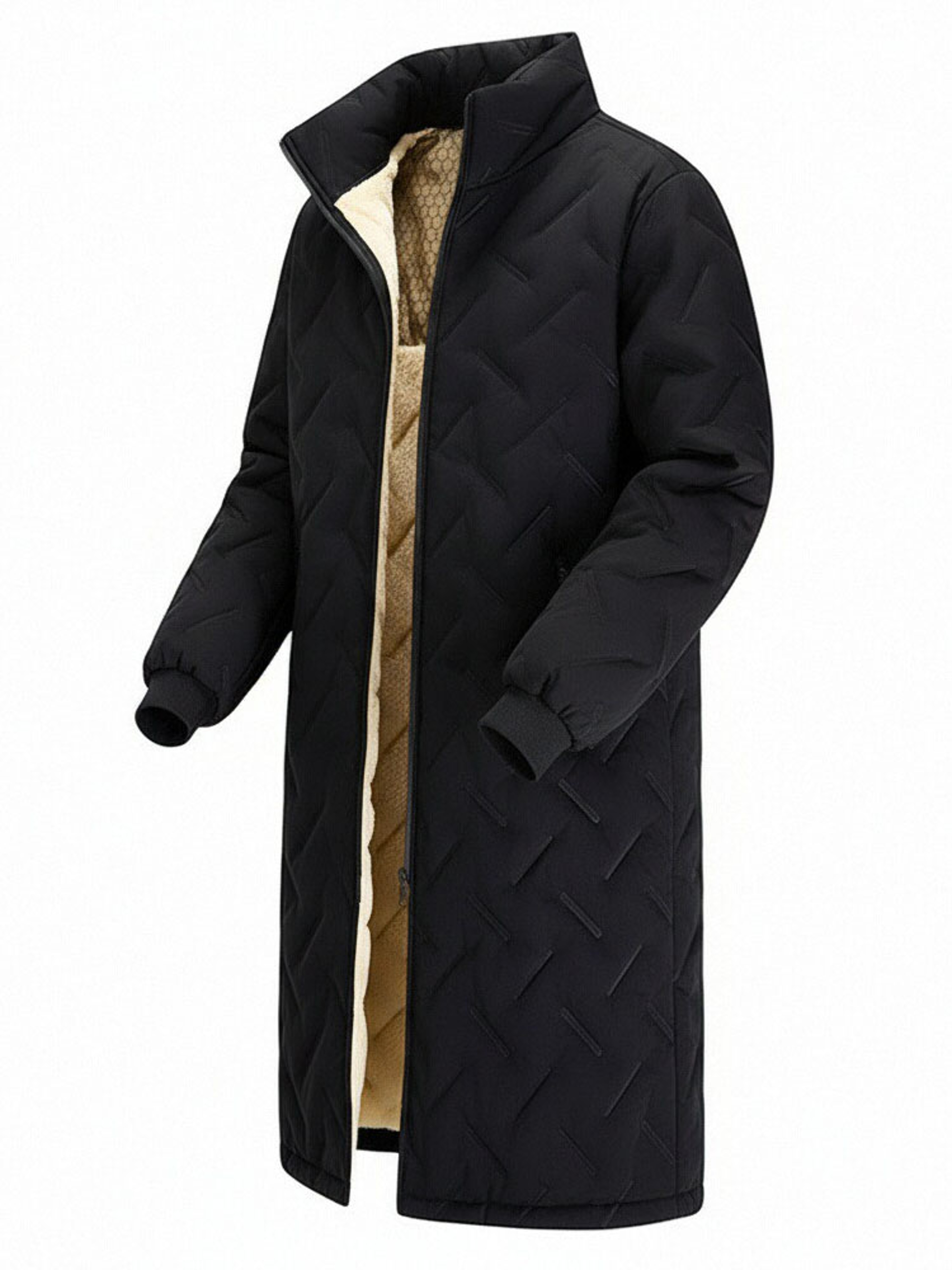 Mens Mid-Length Winter Jacket with Fleece Lining and Quilted Padding – view 2