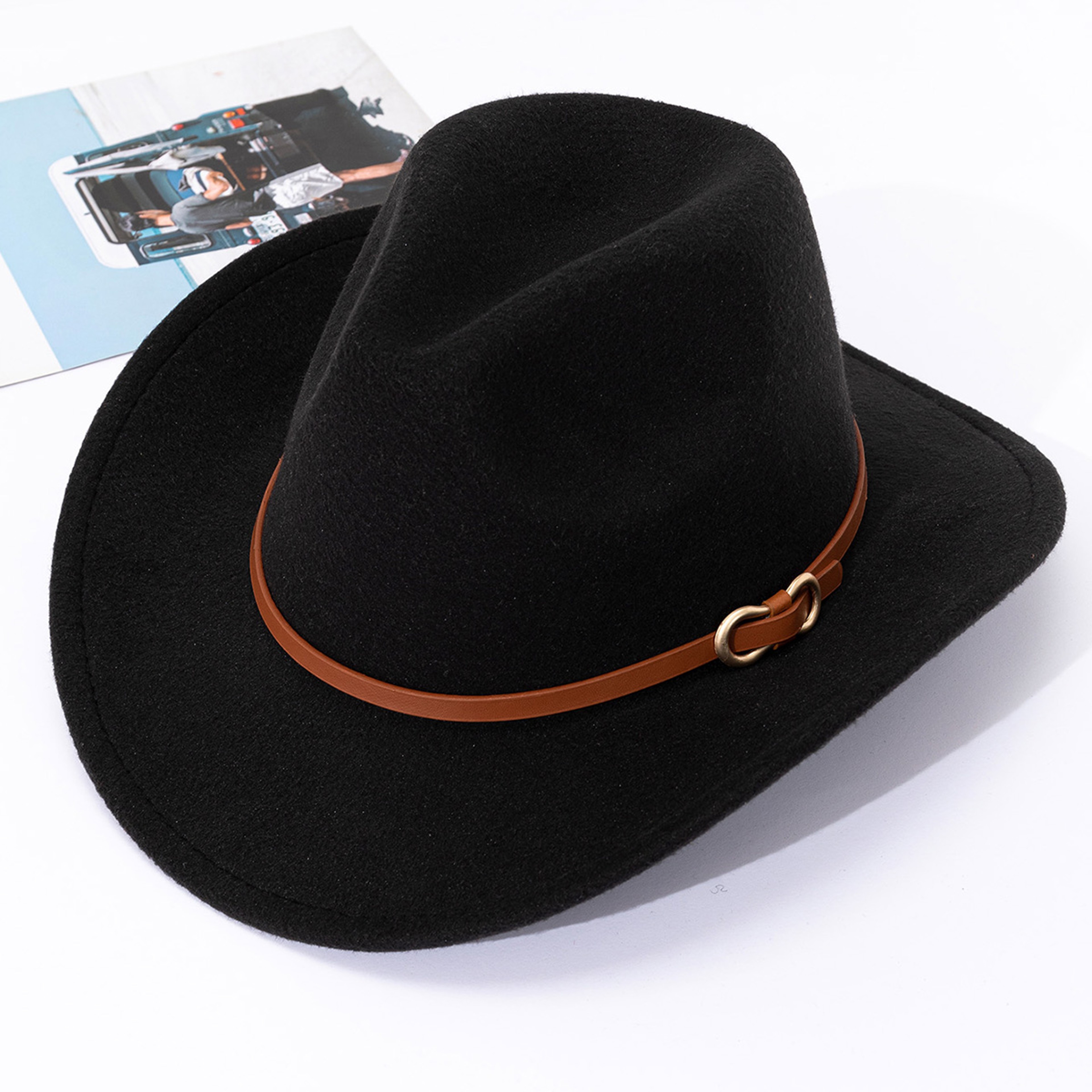 Unisex British Style Fedora Hat with Flat Brim and Soft Felt Finish – view 12