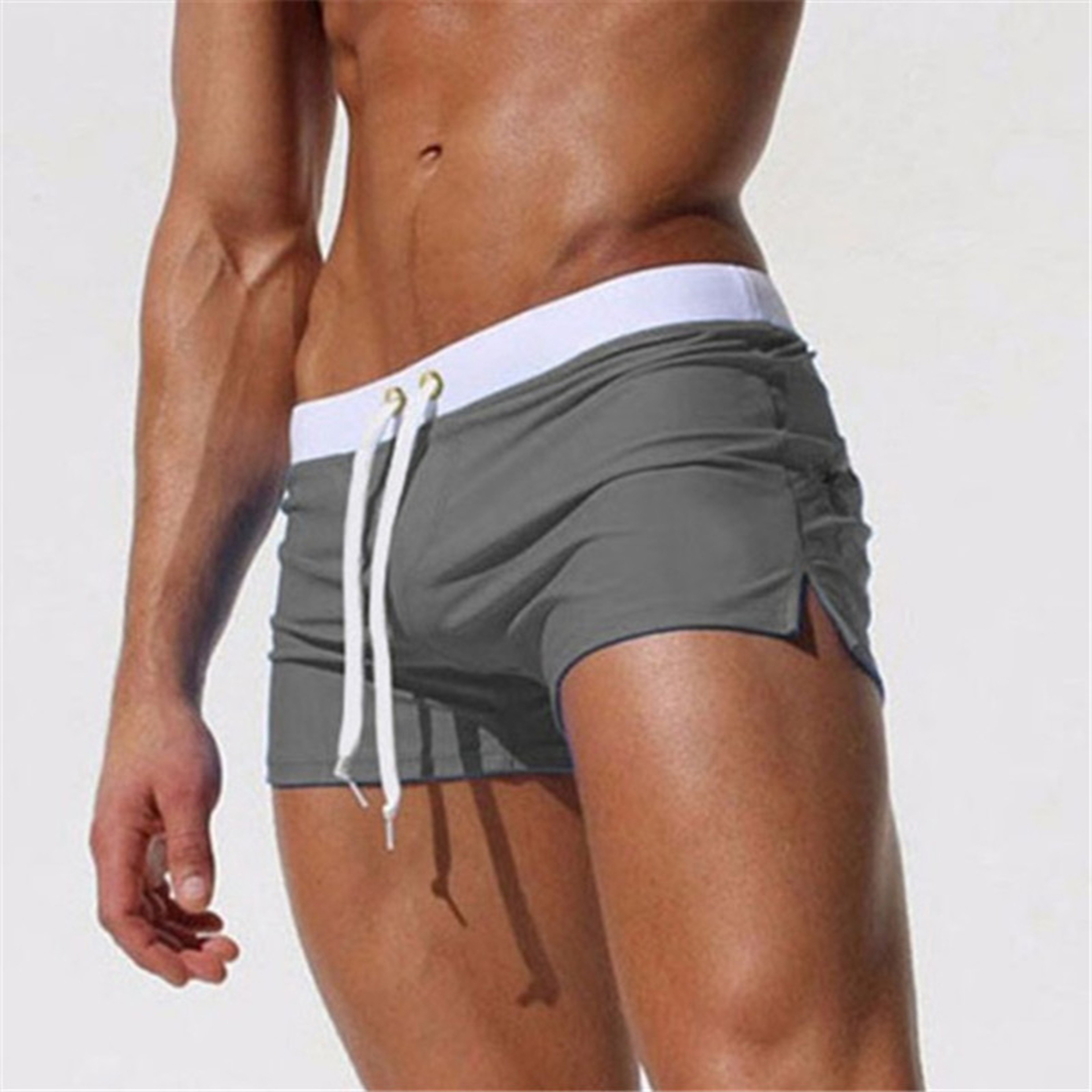Mens Quick-Drying Swim Trunks with Back Pocket Solid Color Beach Shorts – view 5