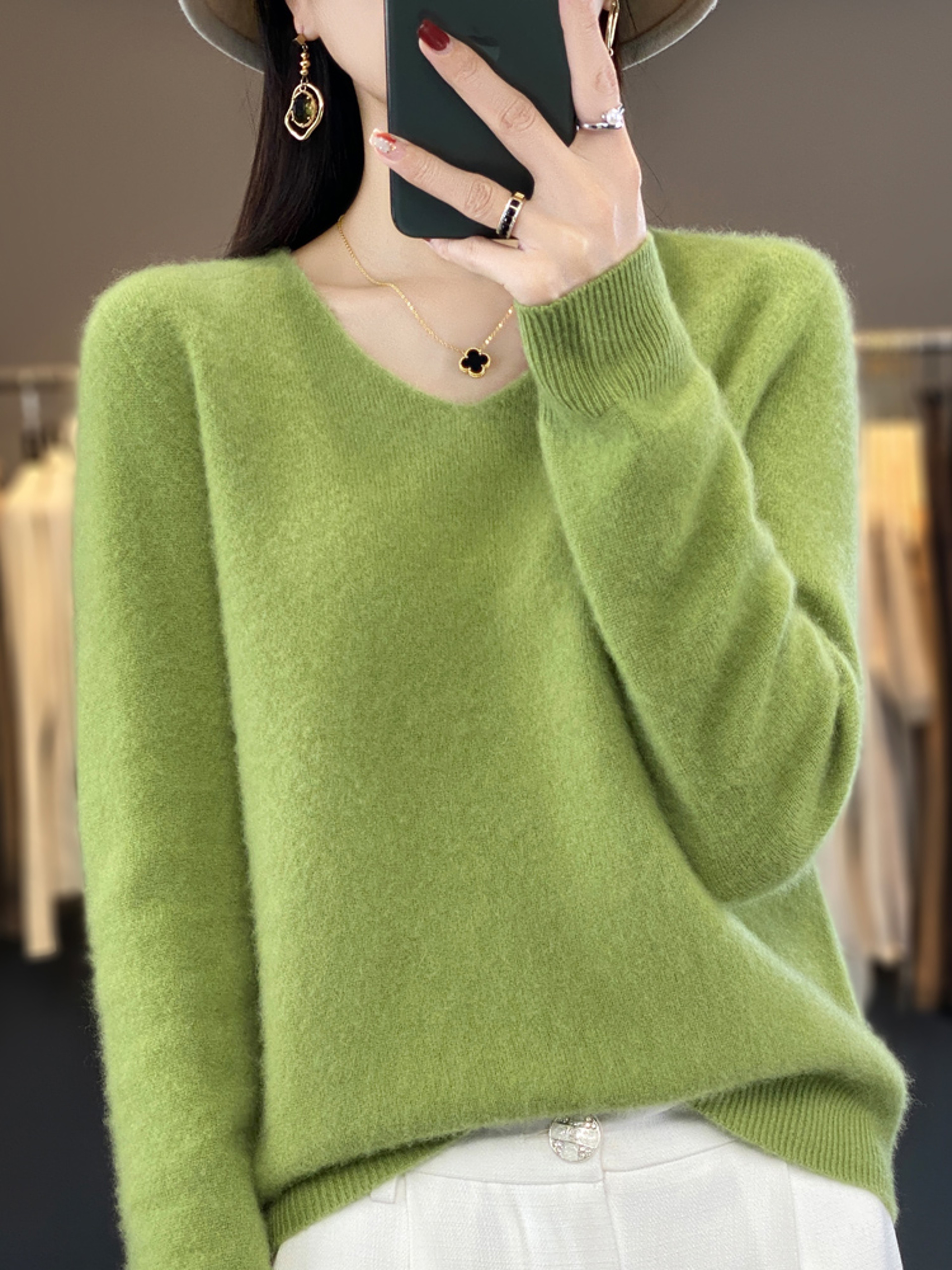 Womens Merino Wool Mock Neck Pullover Sweater Long Sleeve Knitwear – view 2