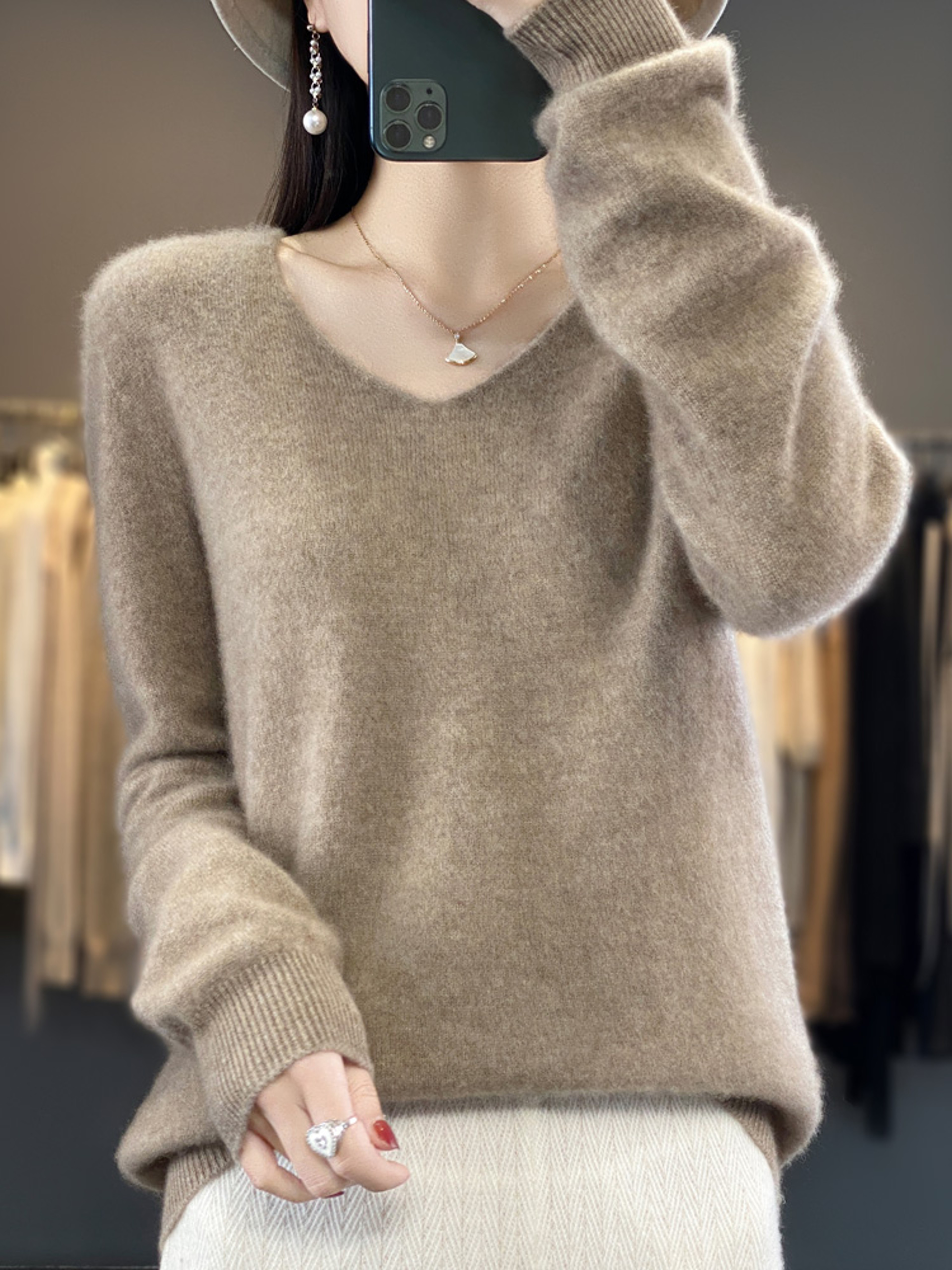 Womens Merino Wool Mock Neck Pullover Sweater Long Sleeve Knitwear – view 10