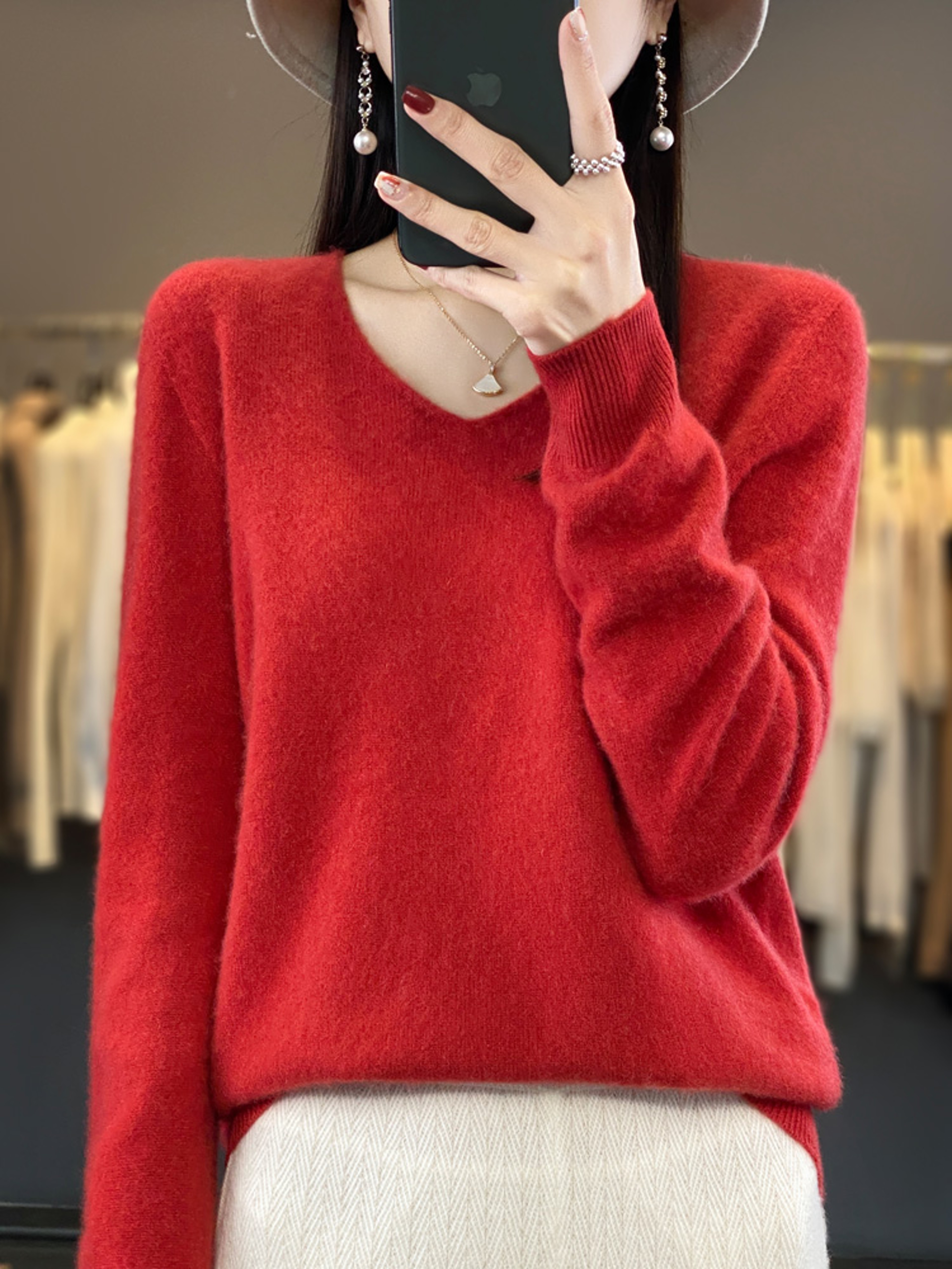 Womens Merino Wool Mock Neck Pullover Sweater Long Sleeve Knitwear – view 11