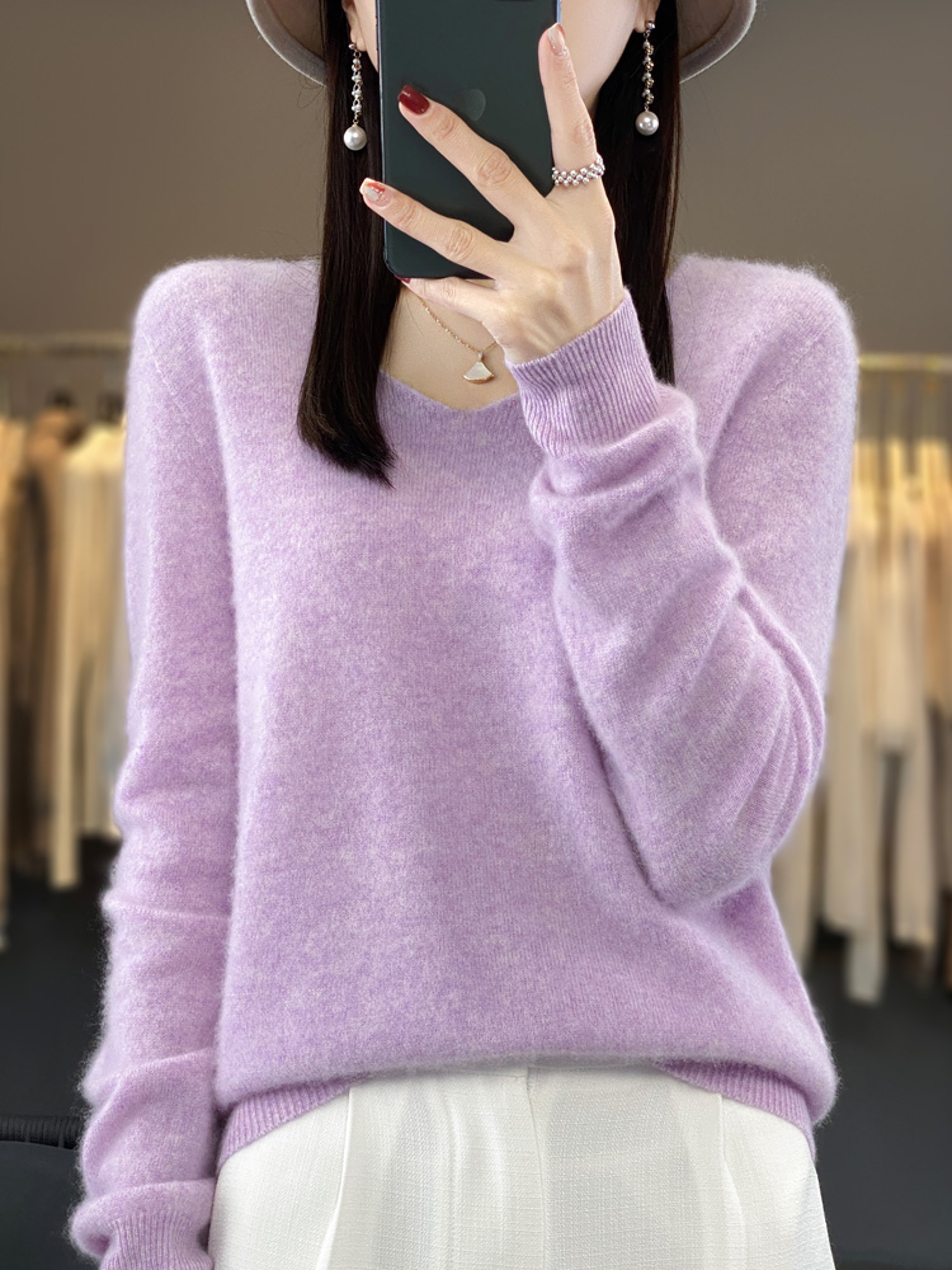 Womens Merino Wool Mock Neck Pullover Sweater Long Sleeve Knitwear – view 19