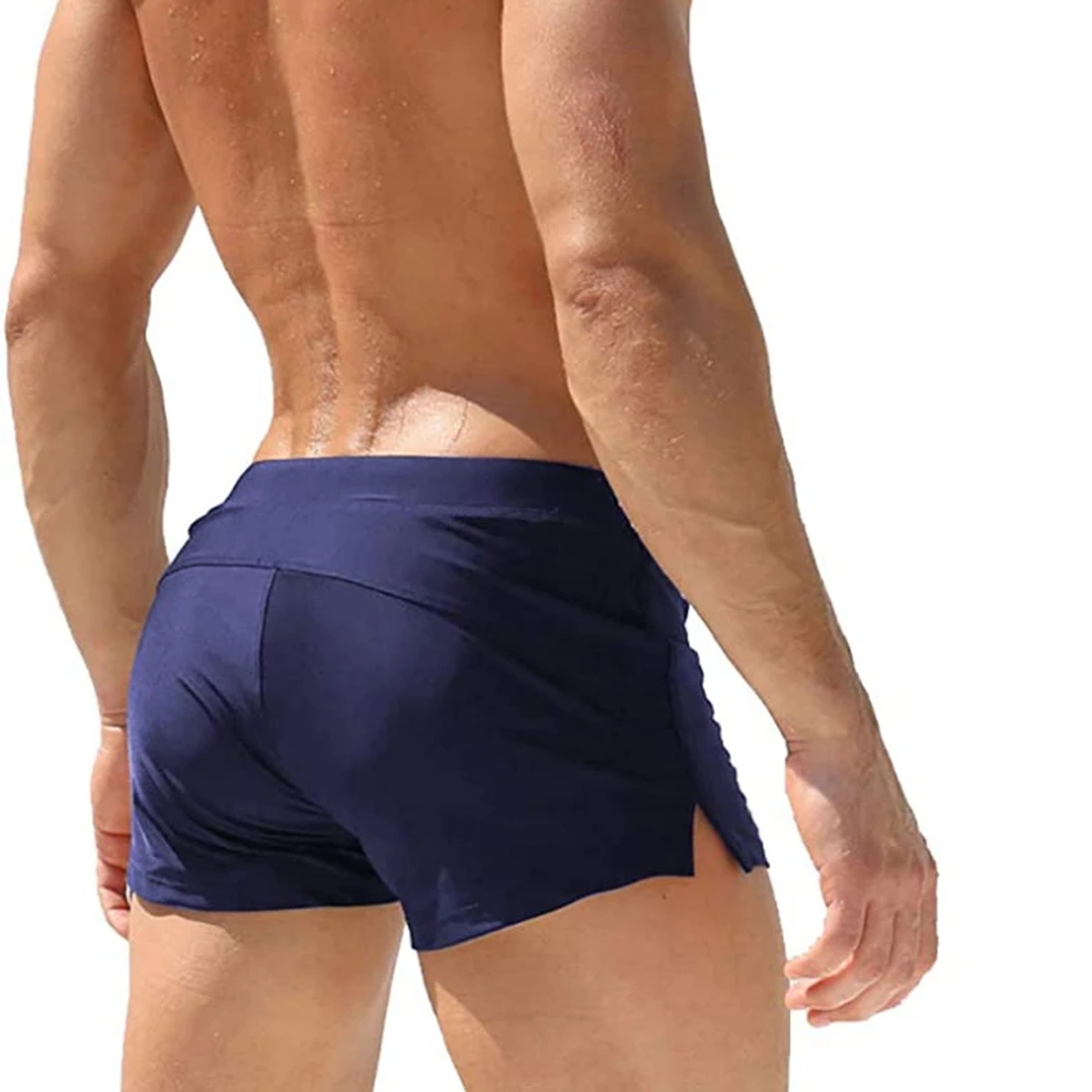 Mens Square Leg Swim Trunks with Zipper Pocket and Mesh Liner – view 3