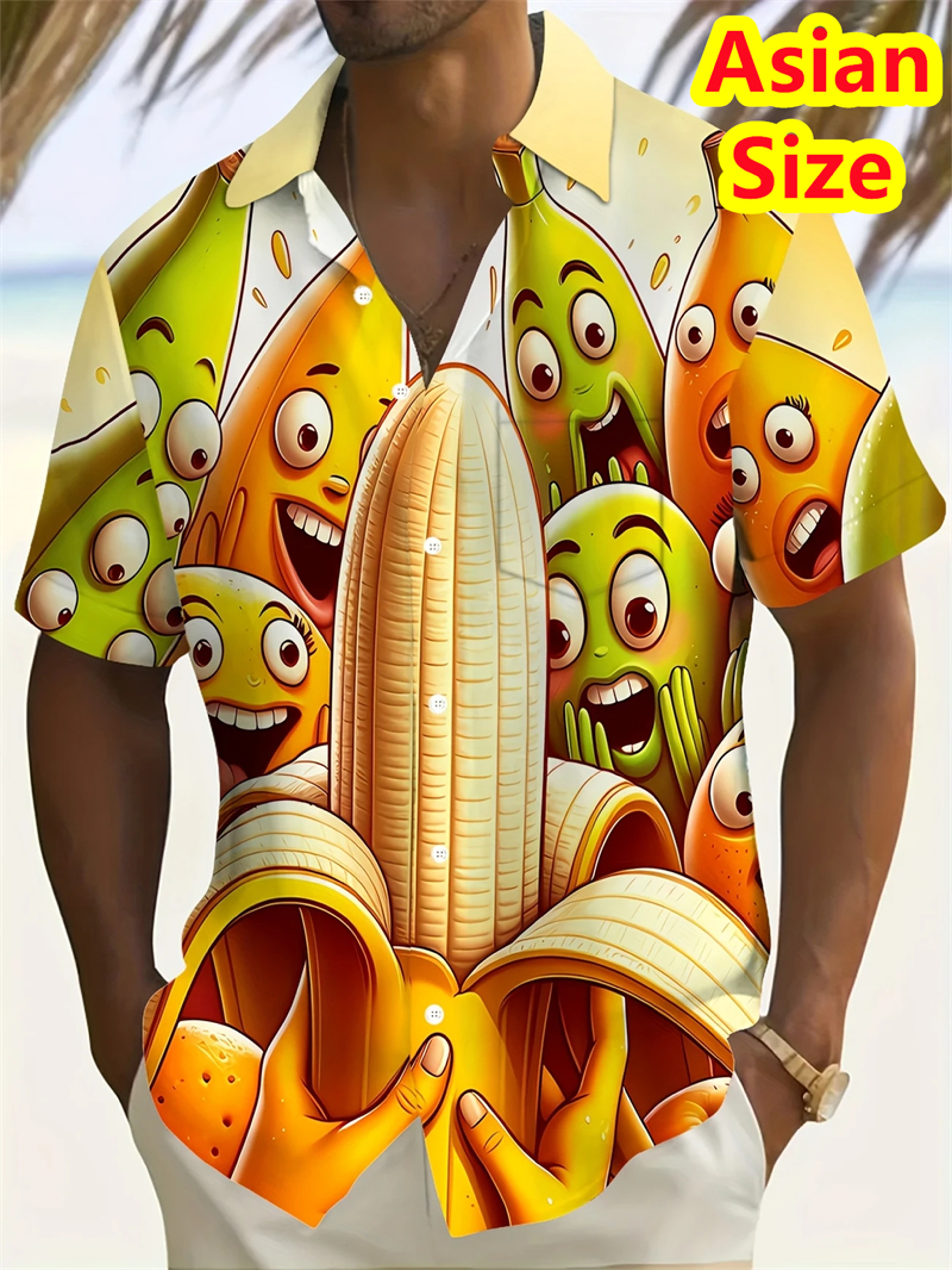 Tropical Banana Print Hawaiian Shirt Short Sleeve Casual Button-Up – view 2