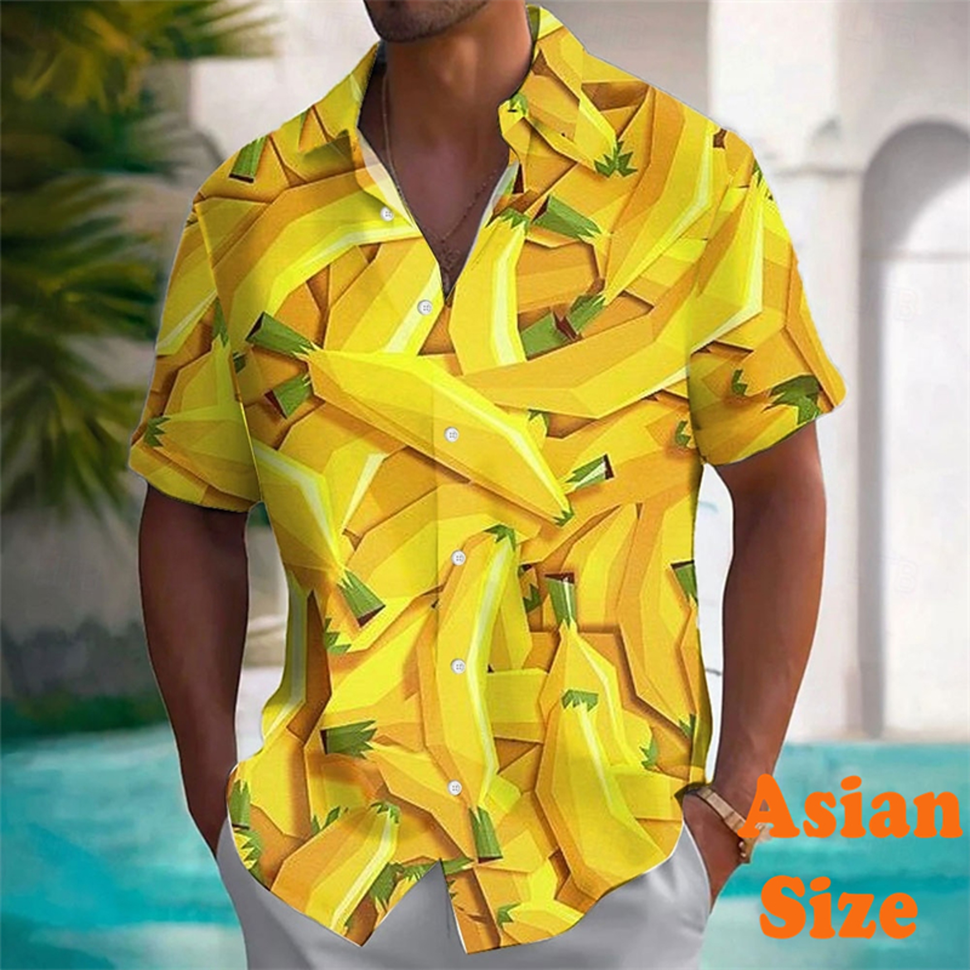 Tropical Banana Print Hawaiian Shirt Short Sleeve Casual Button-Up – view 5
