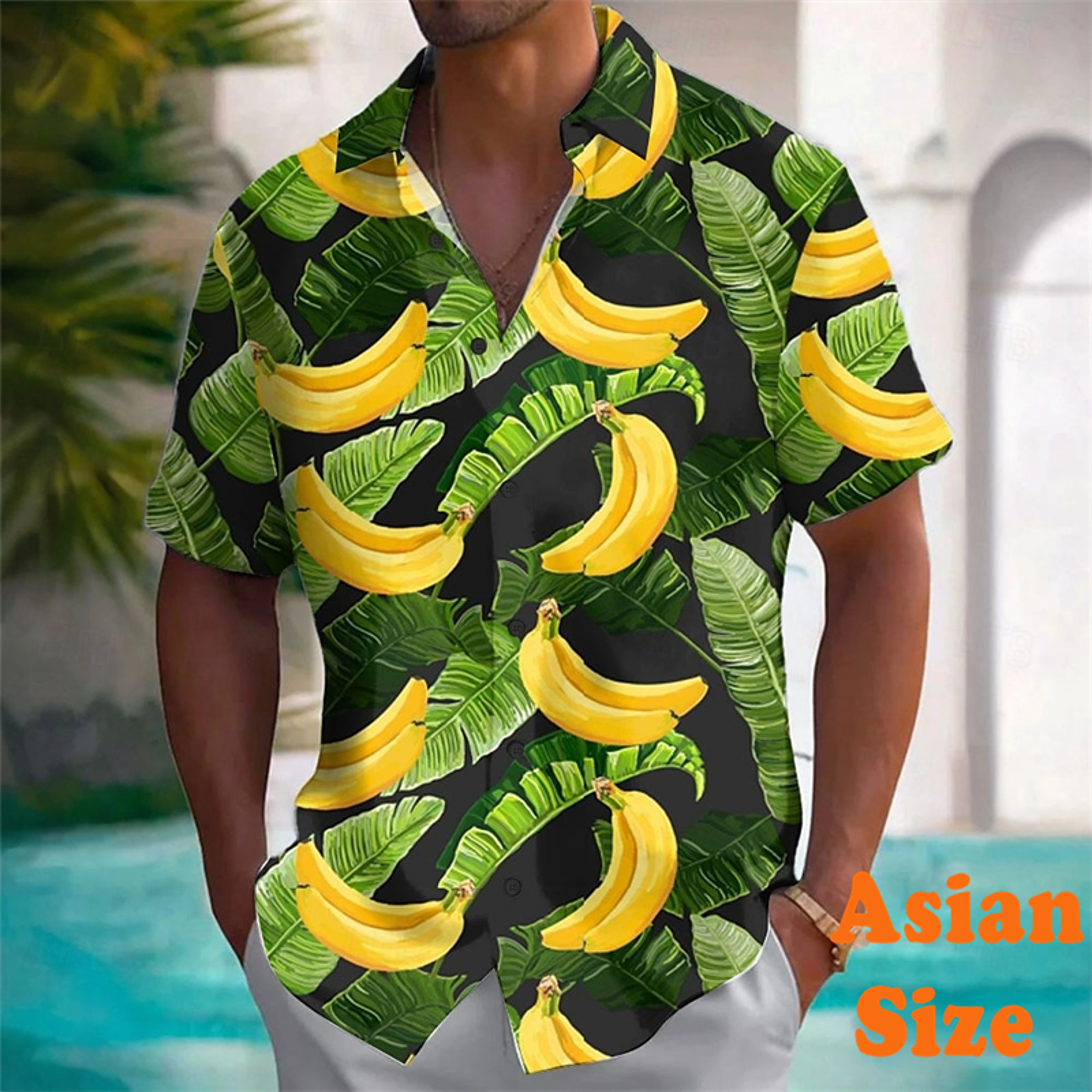 Tropical Banana Print Hawaiian Shirt Short Sleeve Casual Button-Up – view 7