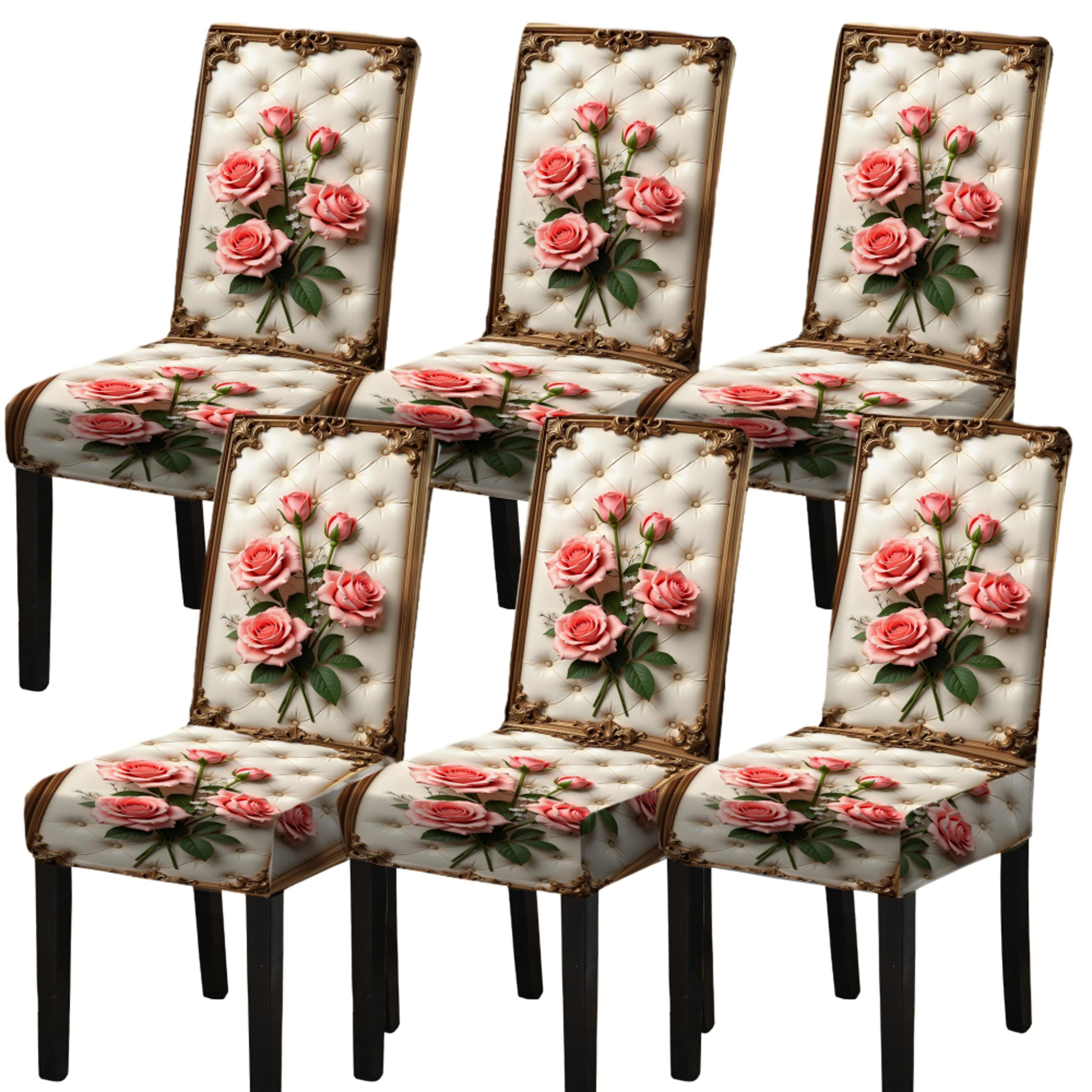 Rose Pattern Stretch Dining Chair Covers Quilted Seat Protectors – view 1