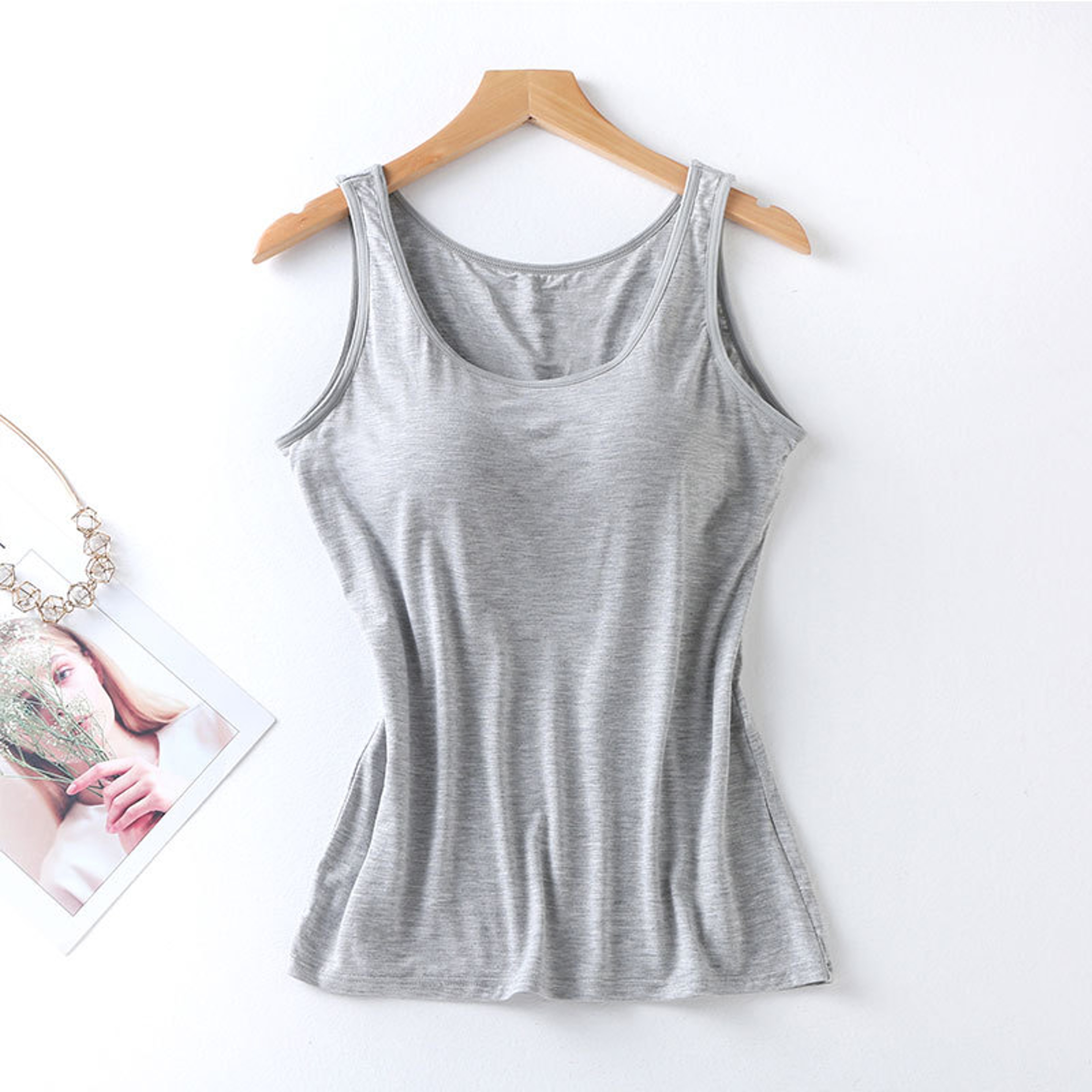 Womens Built-In Bra Tank Top with Padded Slim Fit Camisole Design – view 13