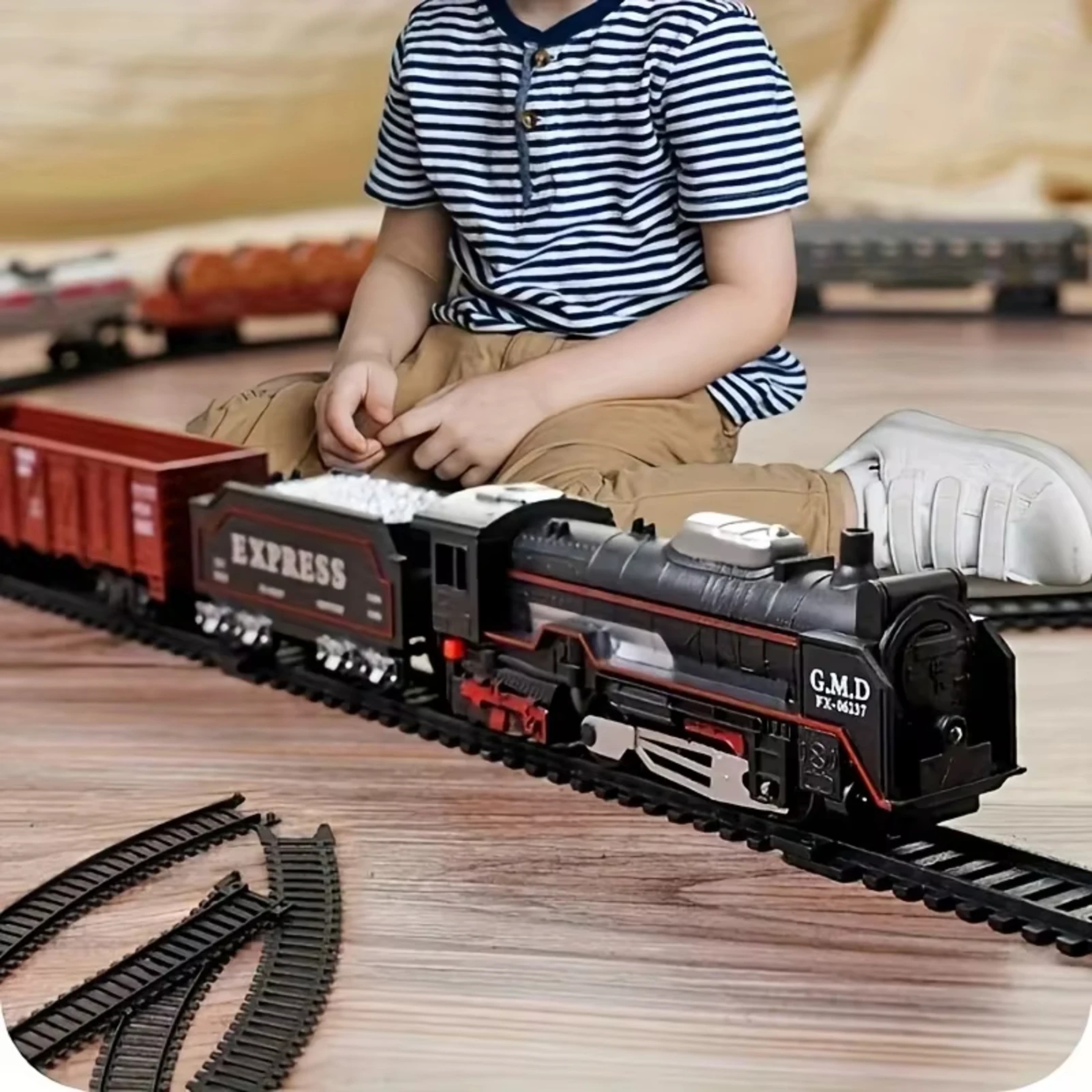 Electric Freight Train Set with Light-Up Tracks and STEM Railway Building Toy – view 2