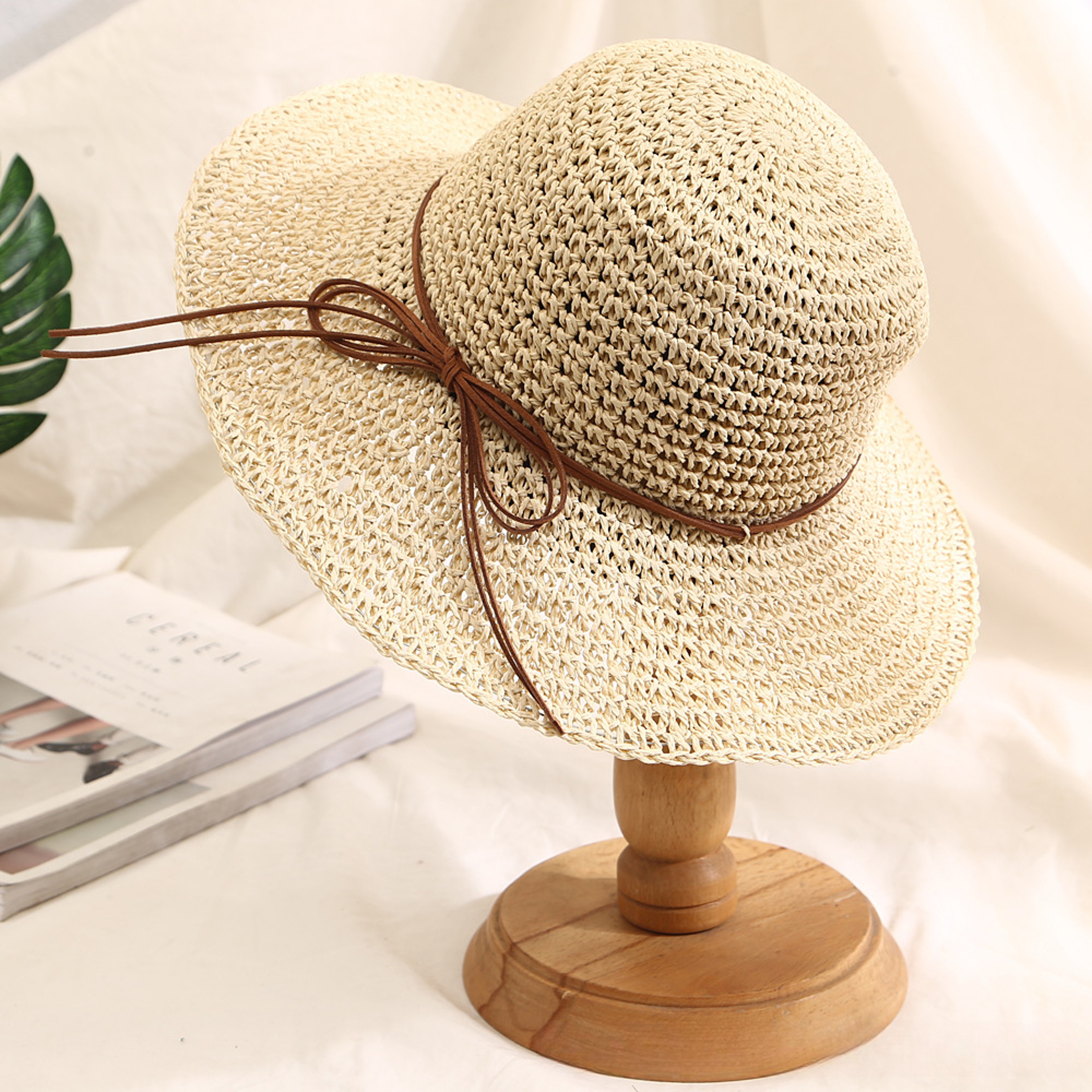 Elegant Wide Brim Beach Straw Sun Hat With Bow For Women 3