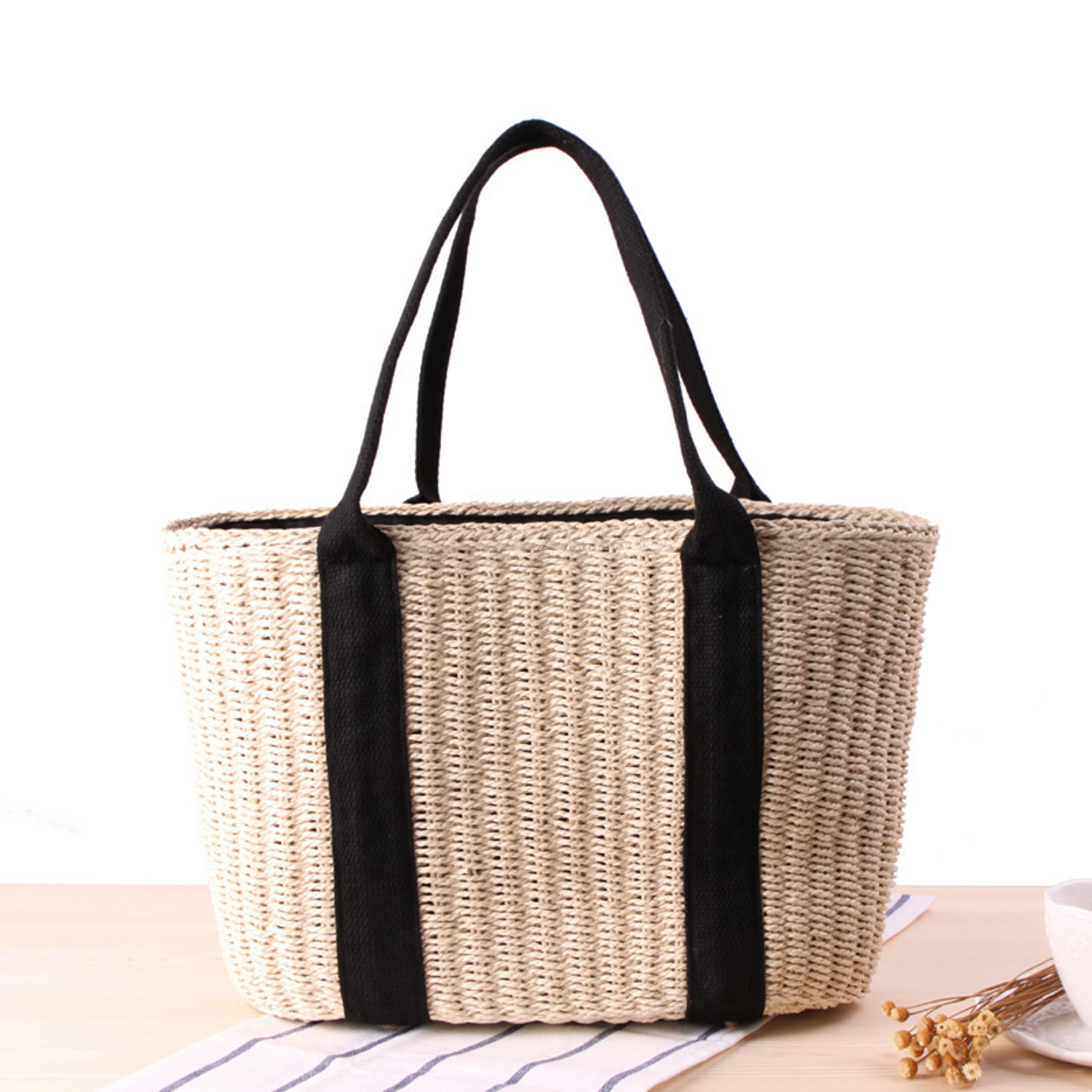Handmade Straw Tote Bag Large Rattan Woven Beach Shoulder Bag For Women 2