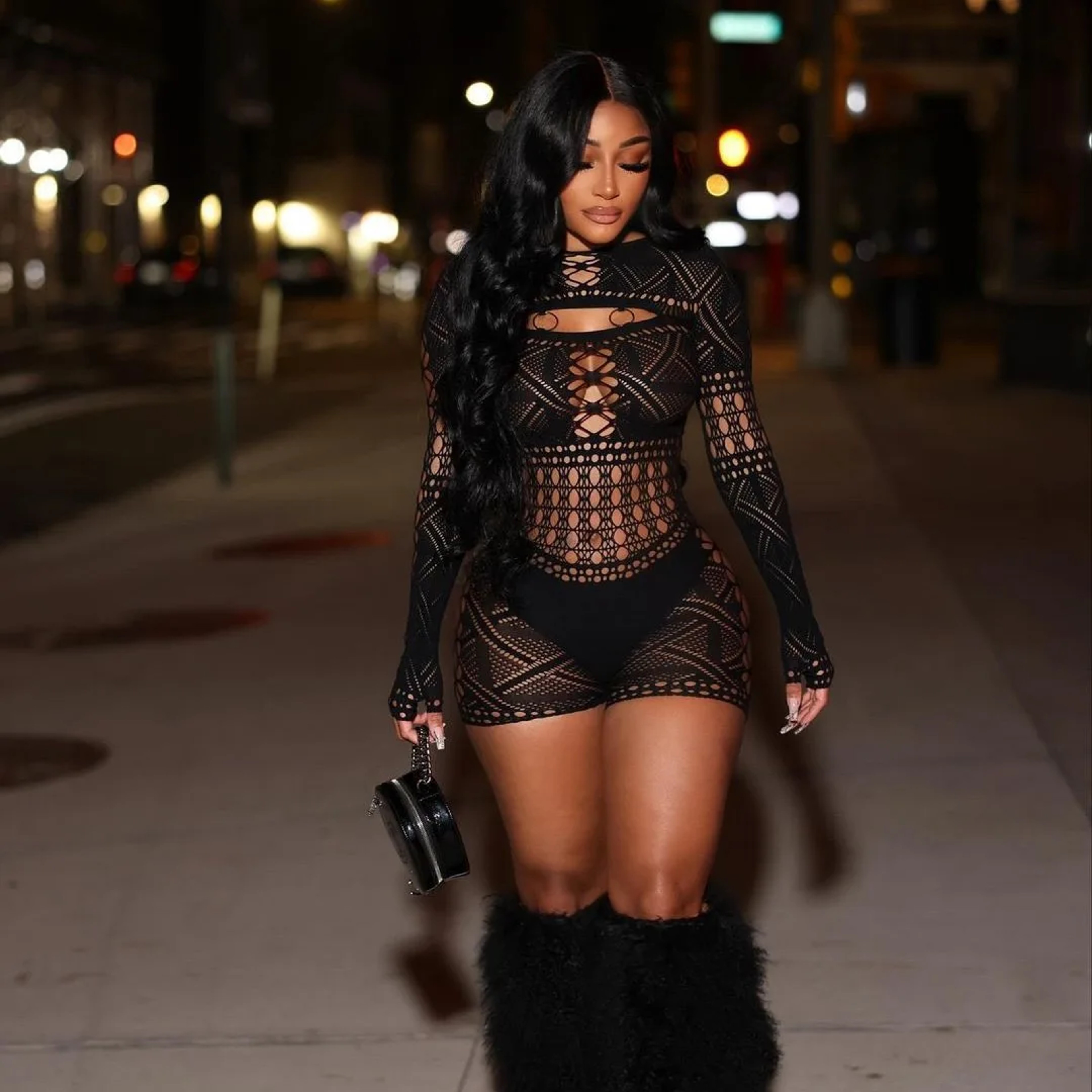 Sheer Mesh Jumpsuit Sexy Long Sleeve Clubwear Bodysuit Romper 0