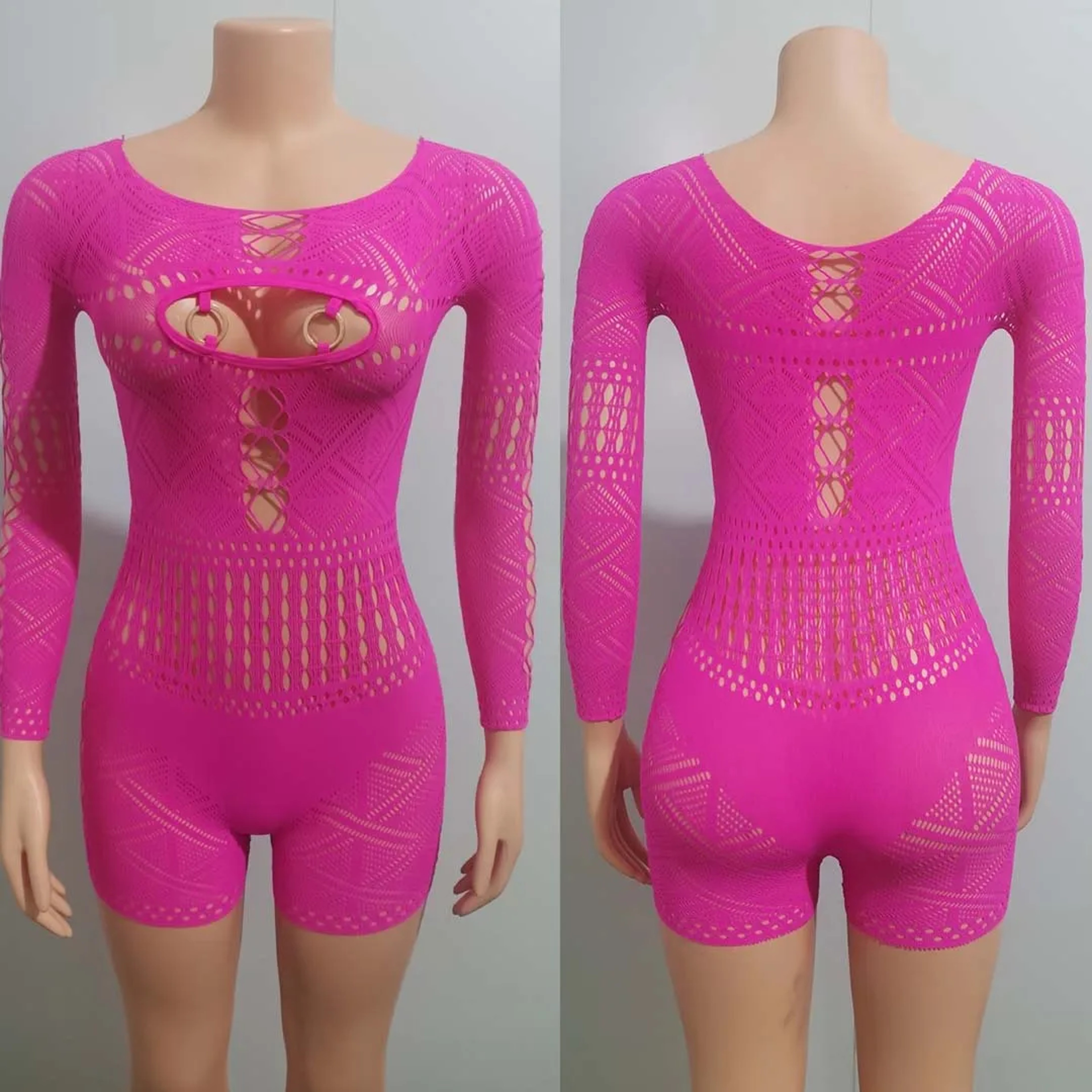 Sheer Mesh Jumpsuit Sexy Long Sleeve Clubwear Bodysuit Romper 6