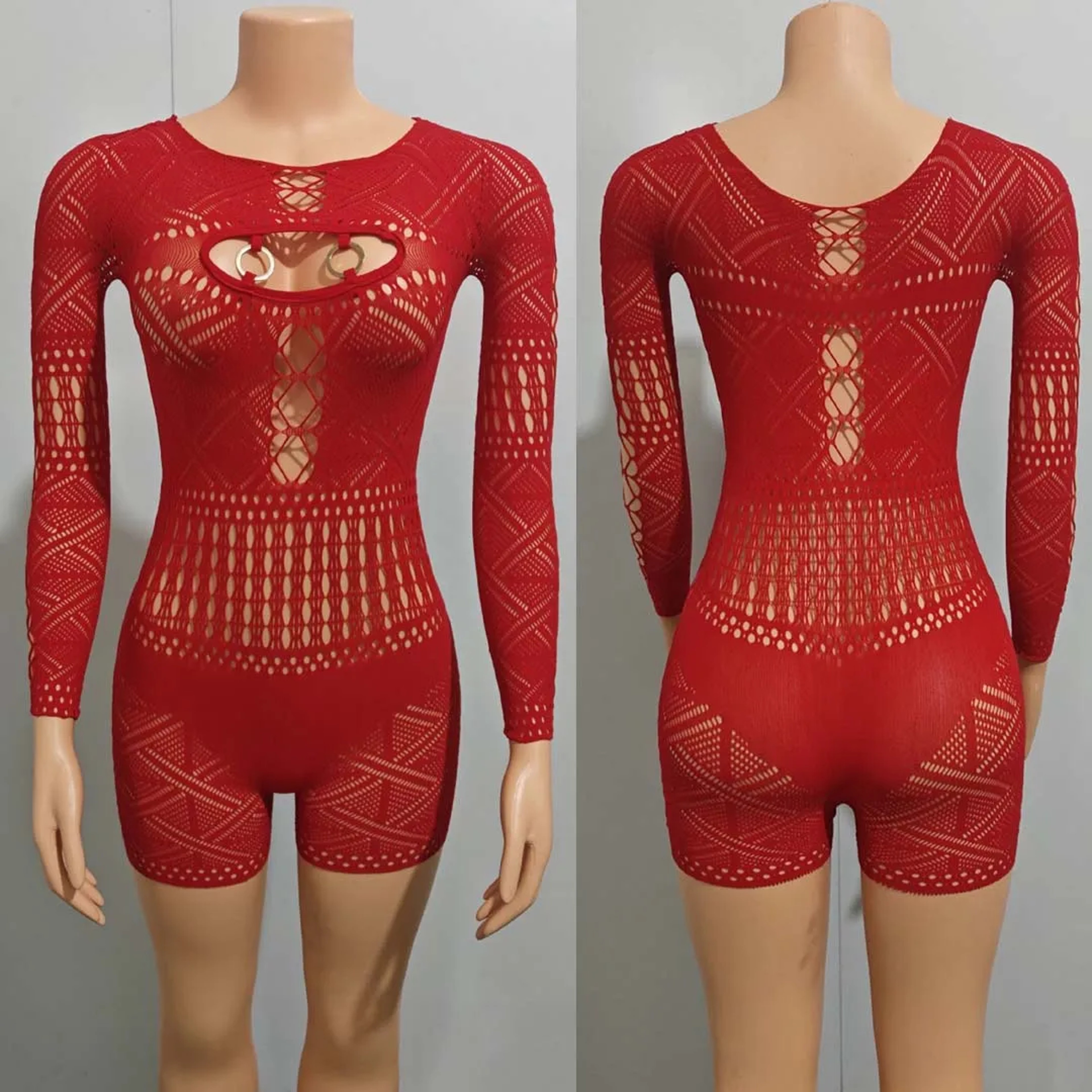 Sheer Mesh Jumpsuit Sexy Long Sleeve Clubwear Bodysuit Romper 8