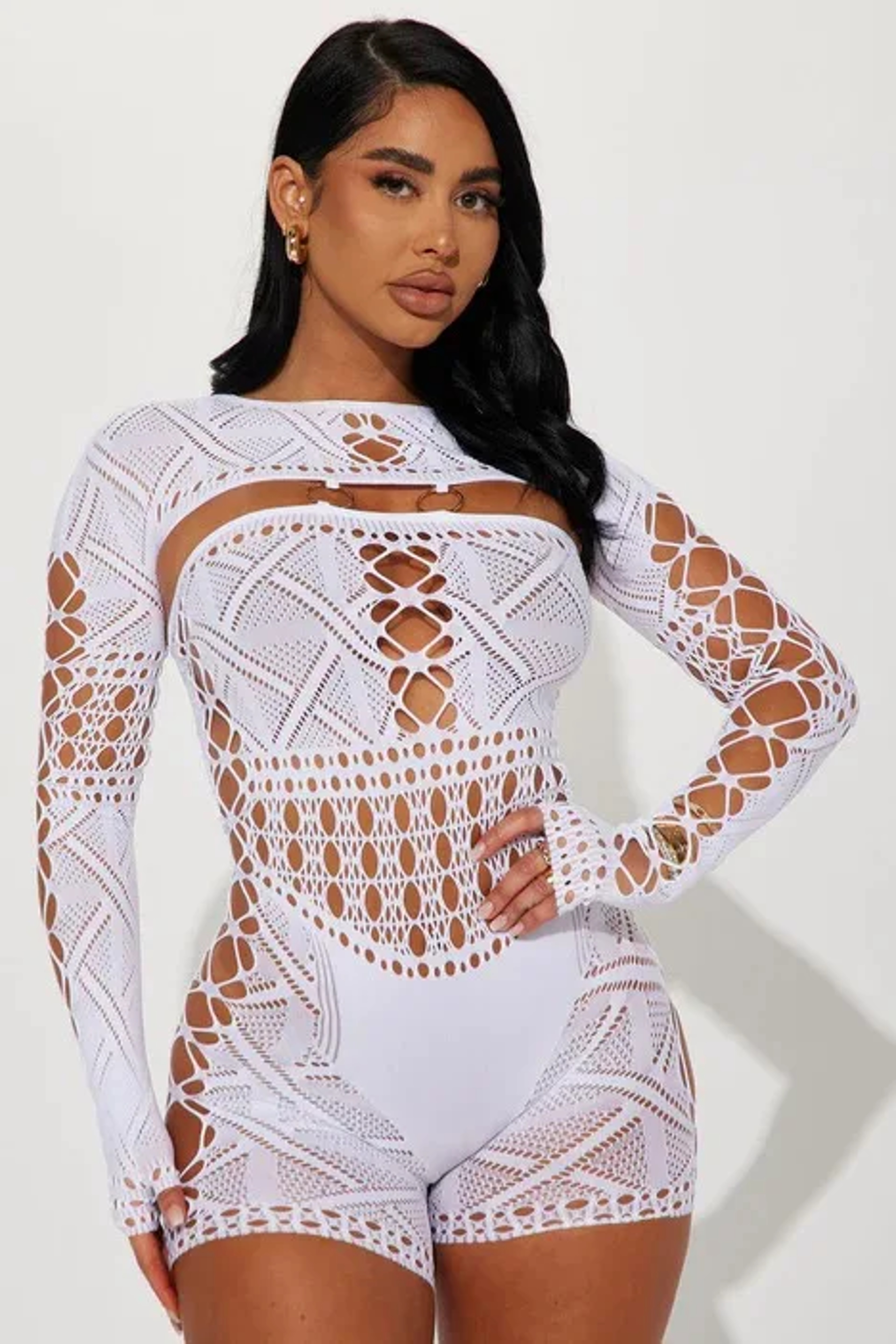 Sheer Mesh Jumpsuit Sexy Long Sleeve Clubwear Bodysuit Romper 4