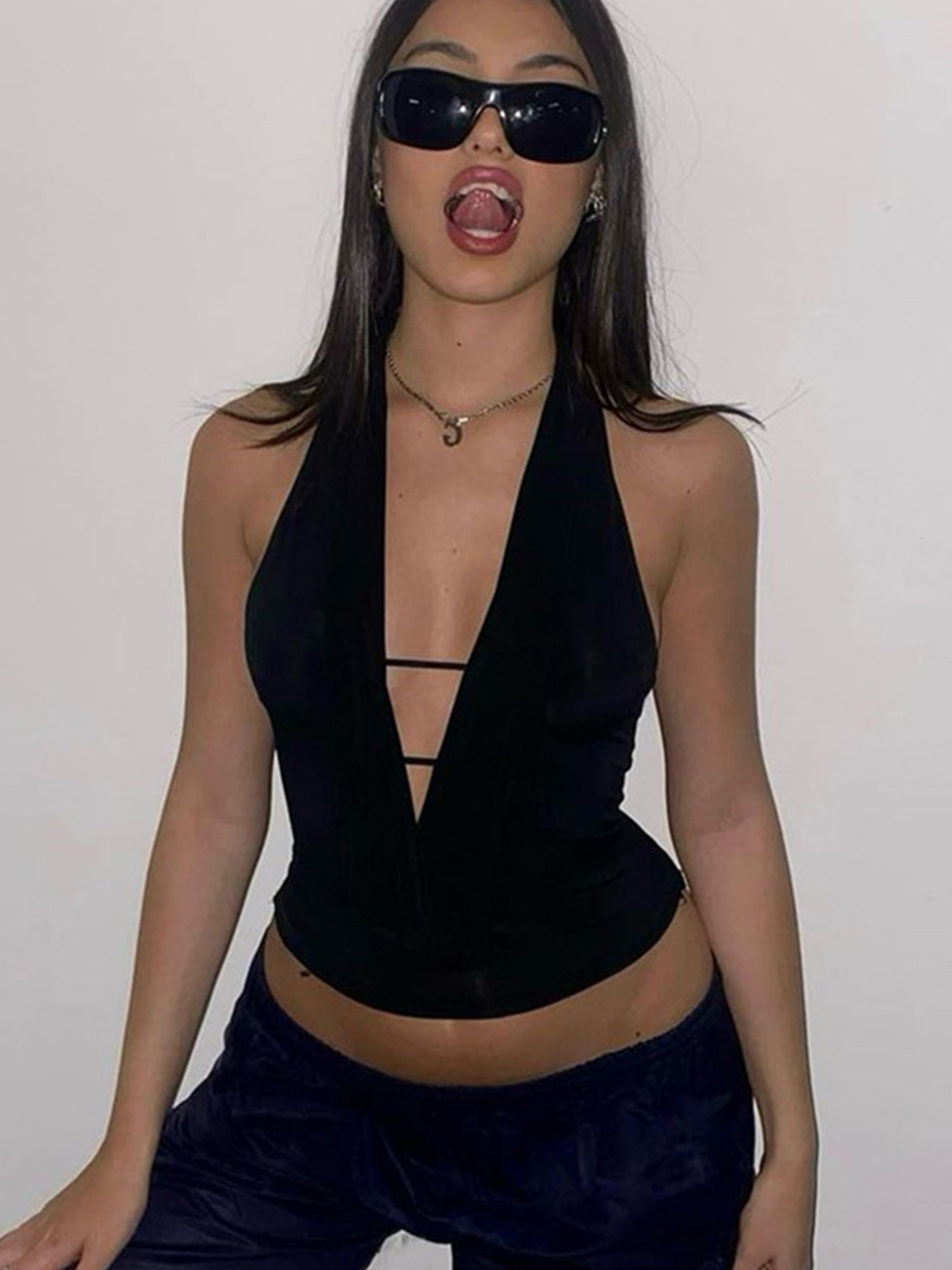 Halter Crop Top Deep V Neck Hollow Out Summer Clubwear For Women 5